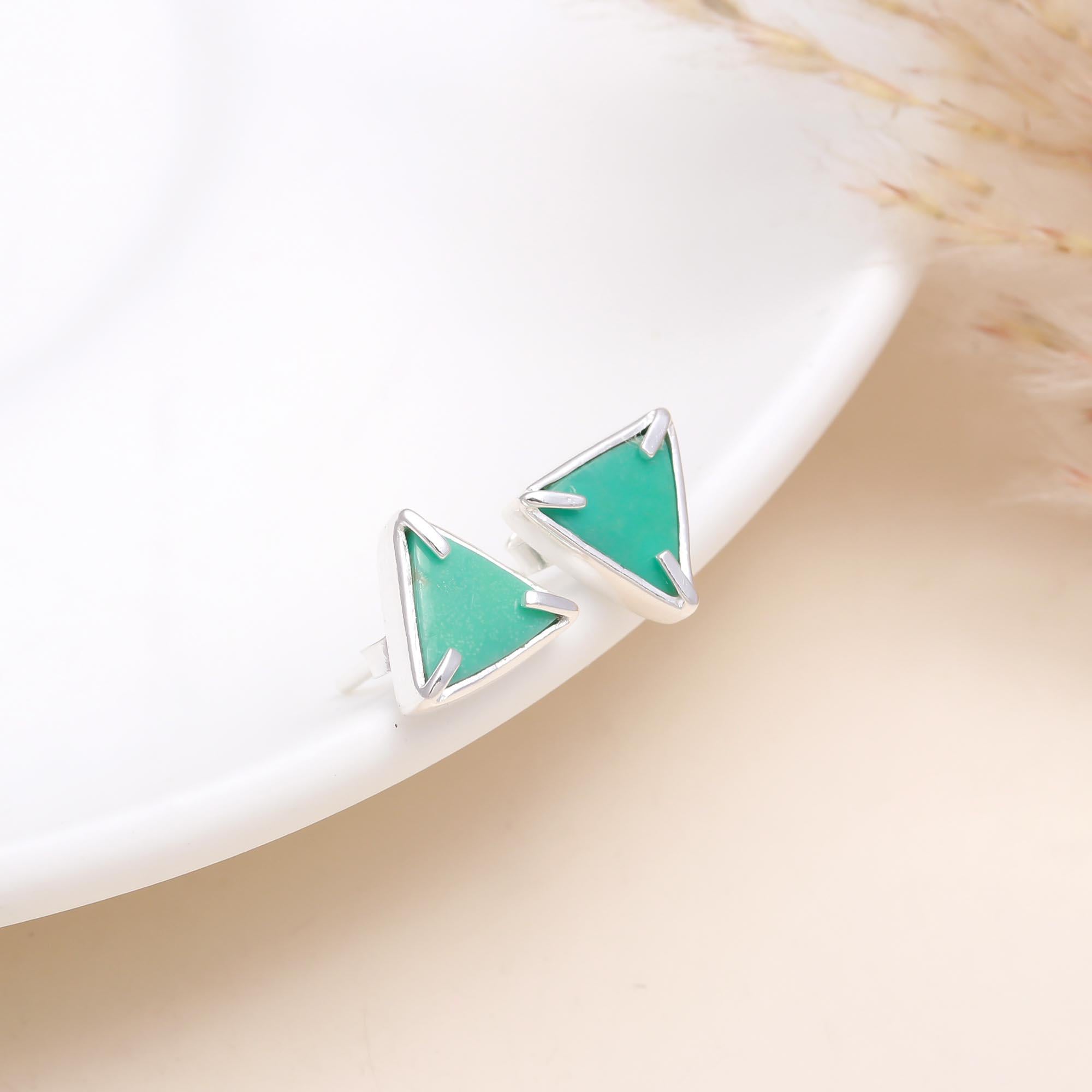 925 Sterling Silver Triangle Turquoise Stud Earrings