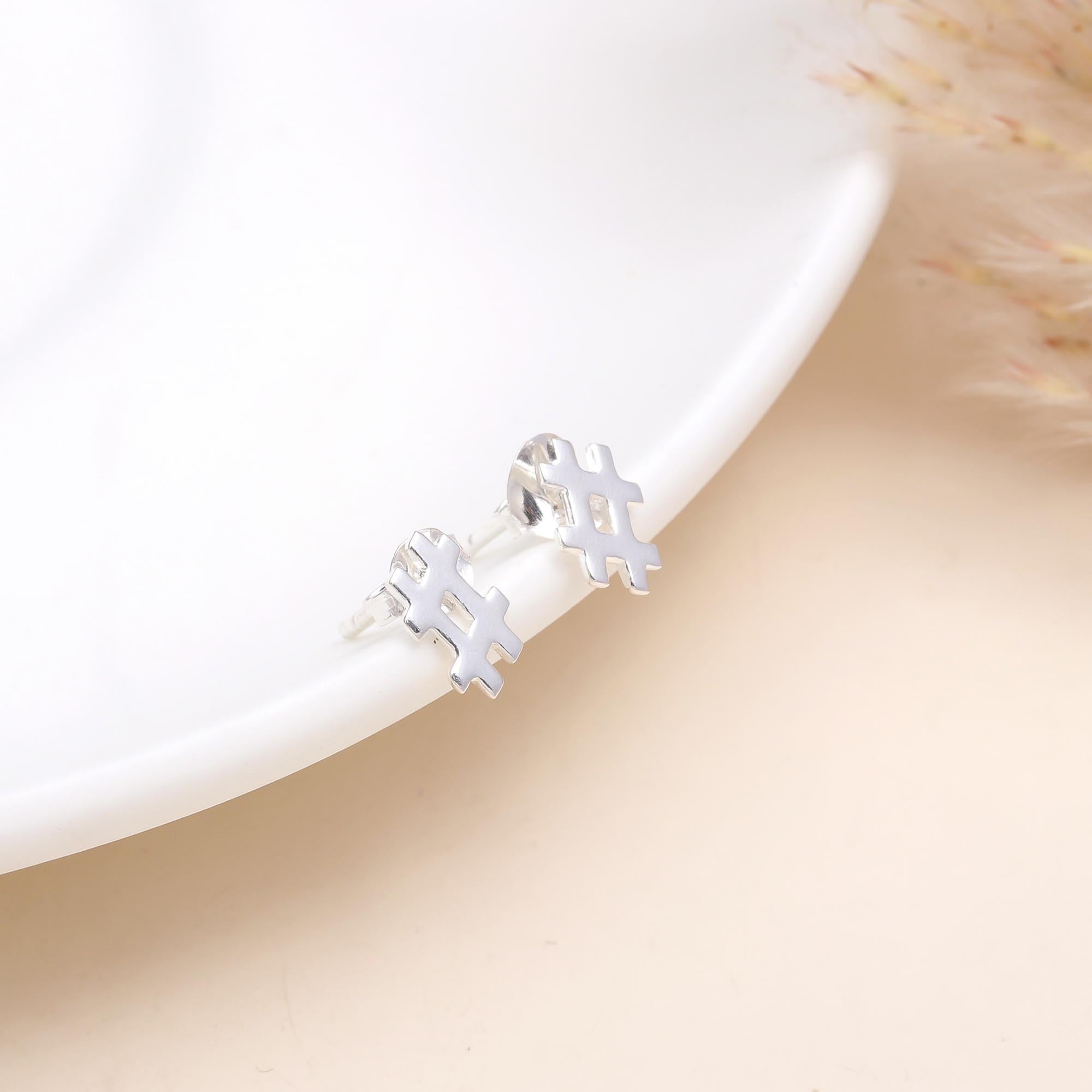 925 Sterling Silver Hashtag Stud Earrings