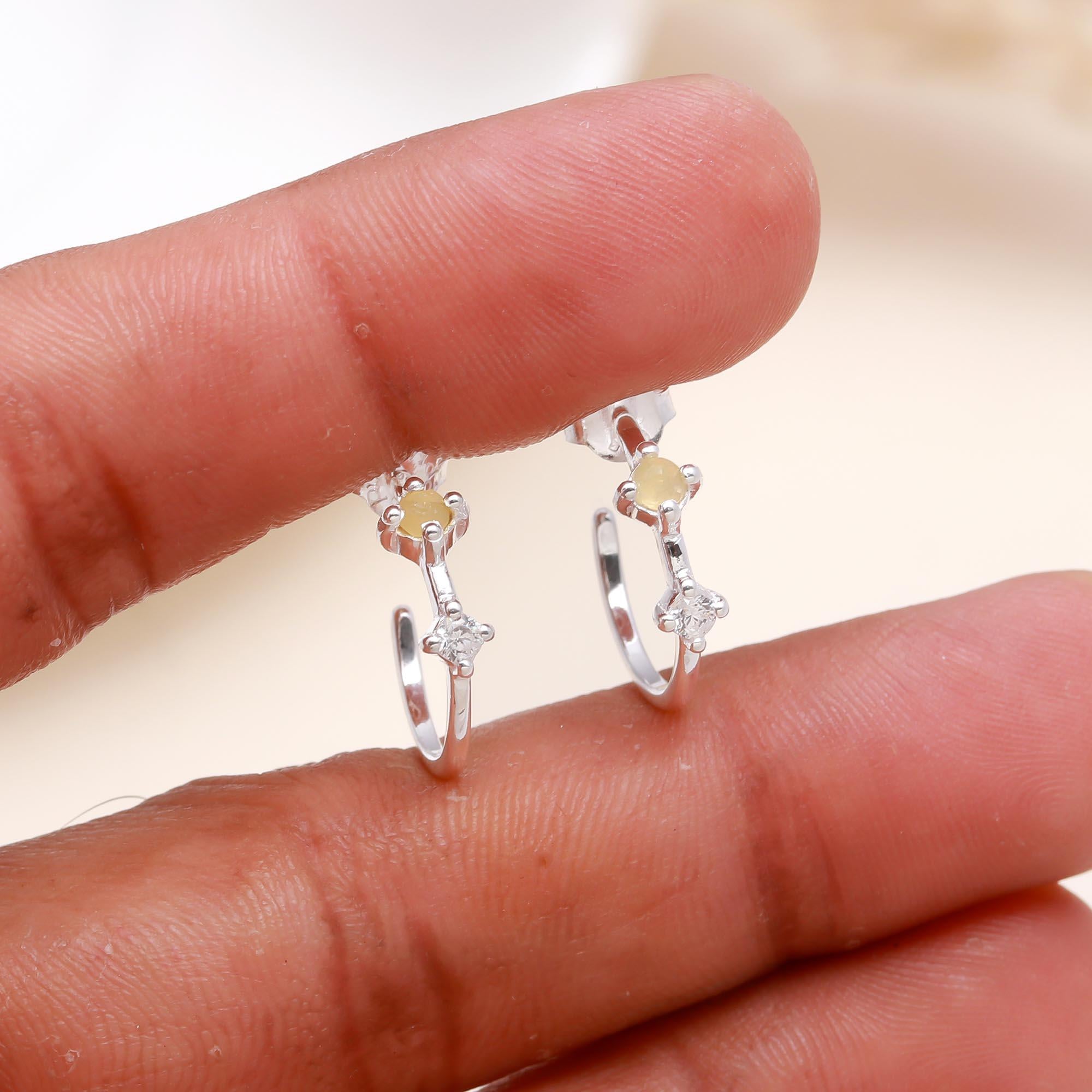 925 Sterling Silver Yellow & White Gemstone Stud Hoop Earrings