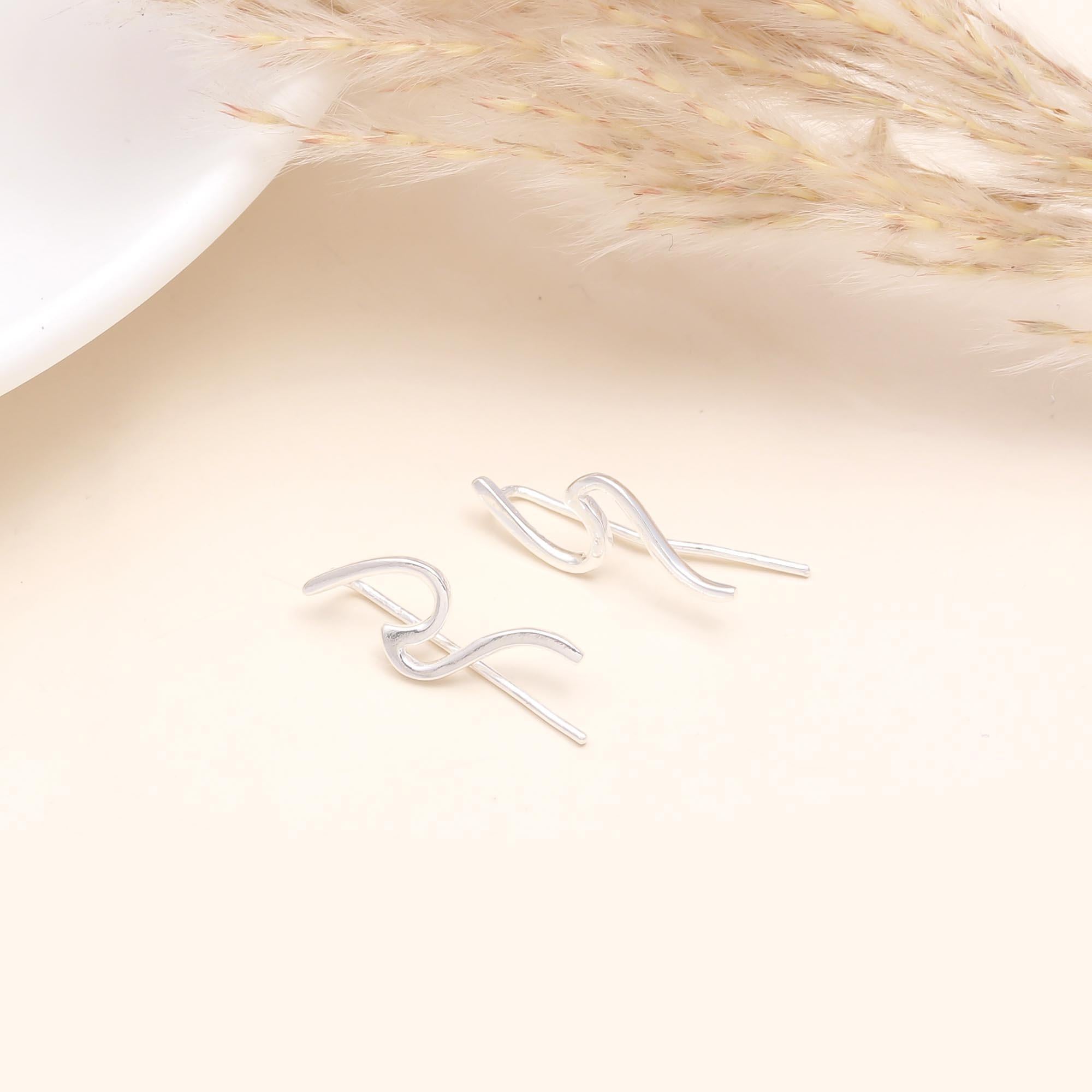 925 Sterling Silver Wave Ear Climbers Earrings