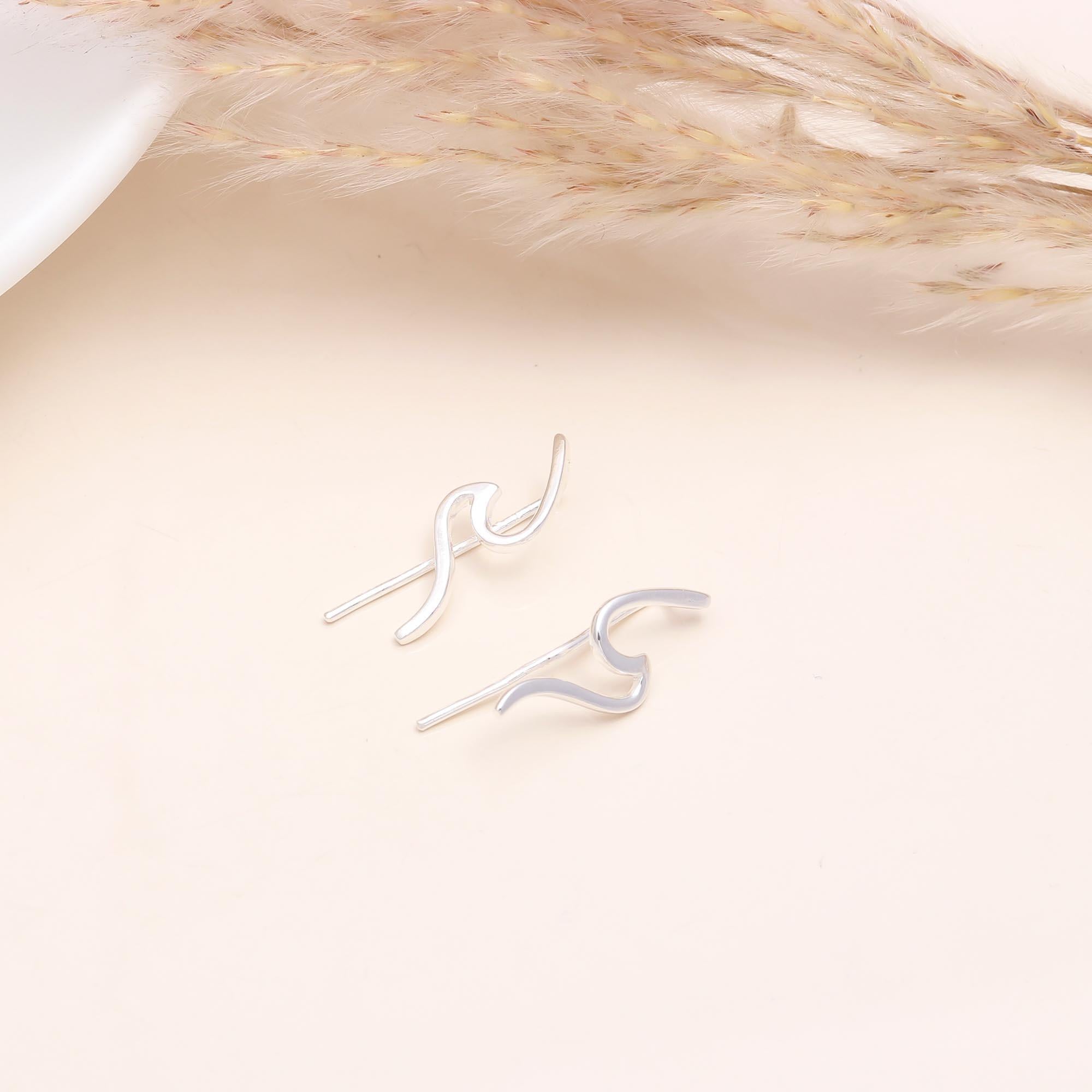 925 Sterling Silver Wave Ear Climbers Earrings