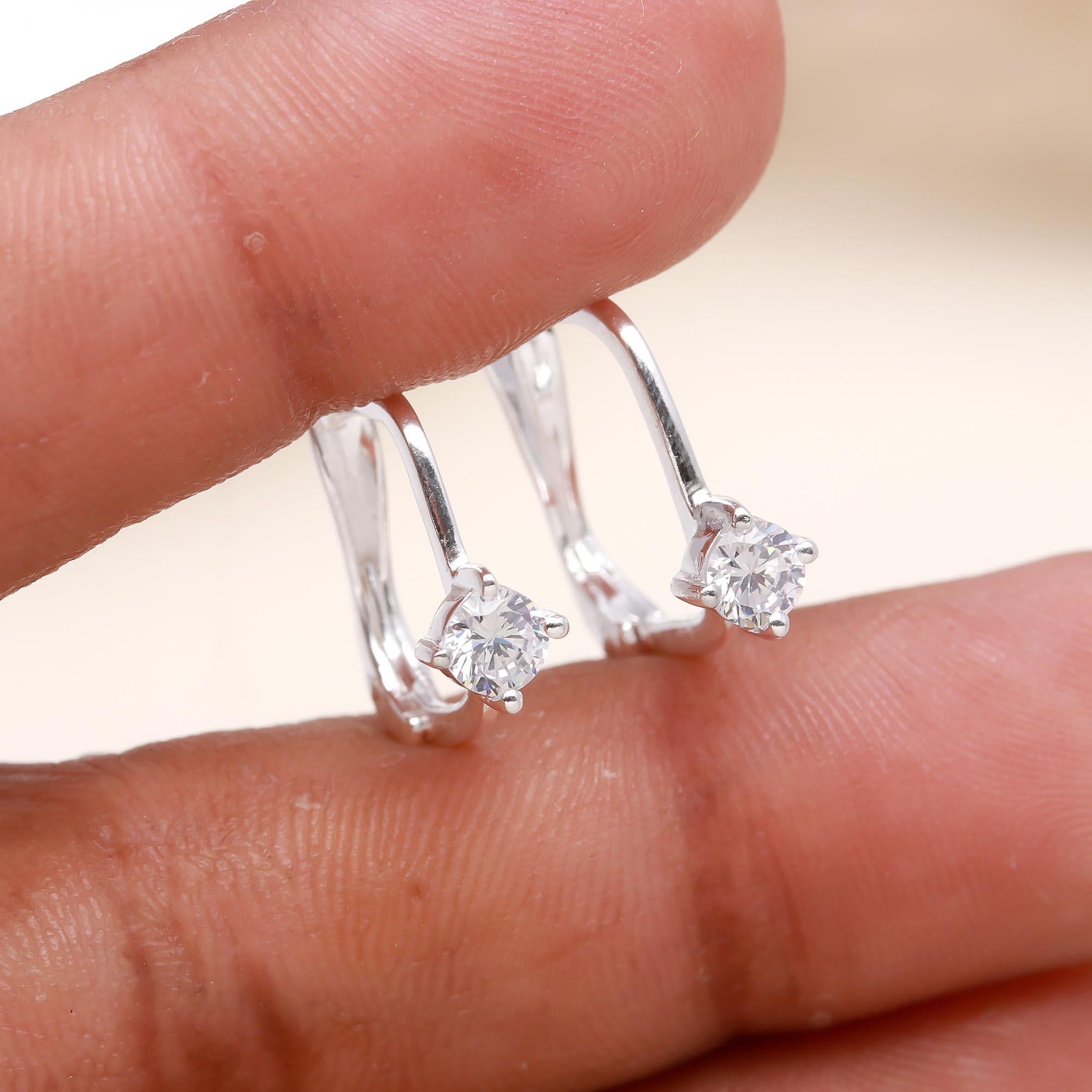 925 Sterling Silver Solitaire Drop Lever-Back Earrings