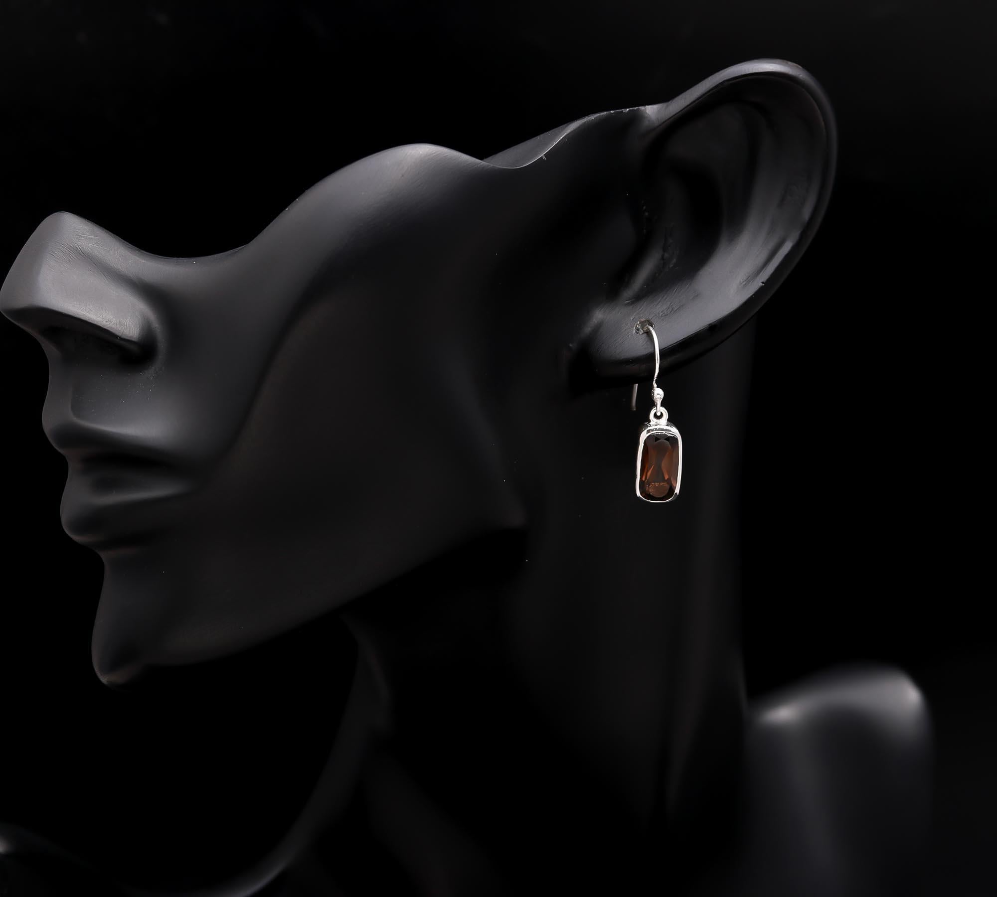 925 Silver Smoky Quartz Dangle Earrings