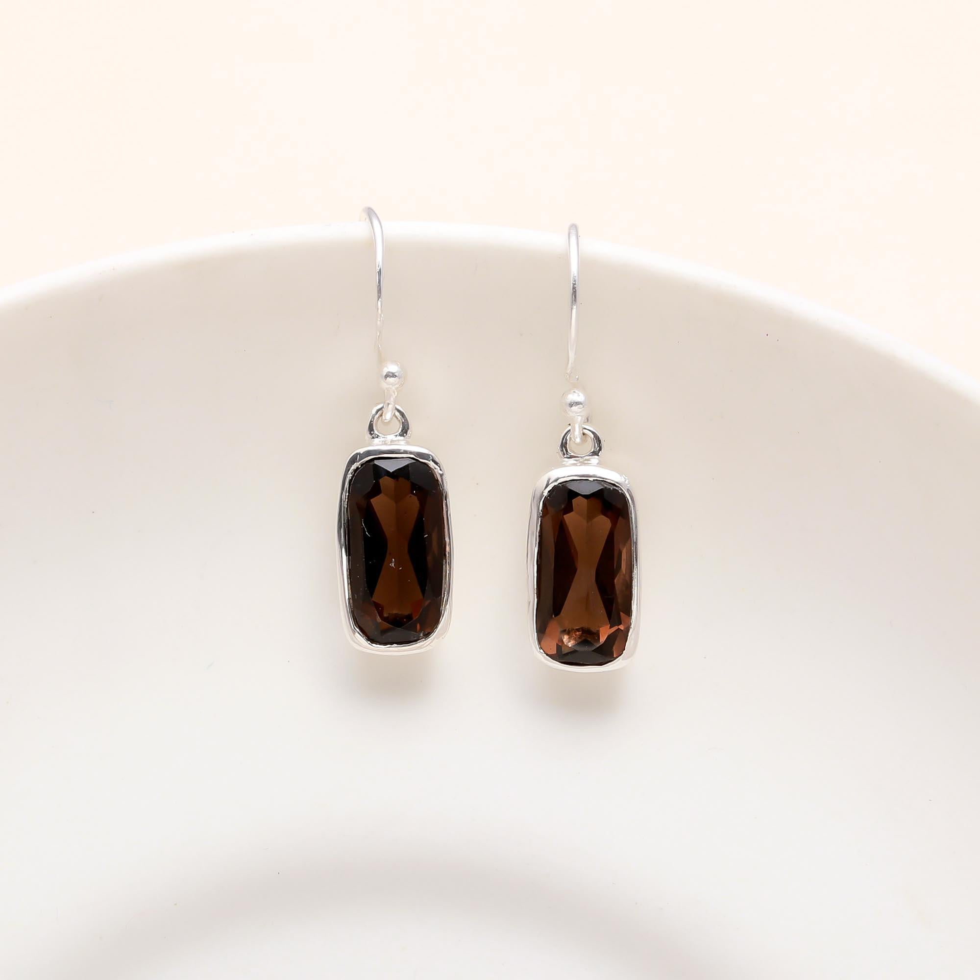 925 Silver Smoky Quartz Dangle Earrings