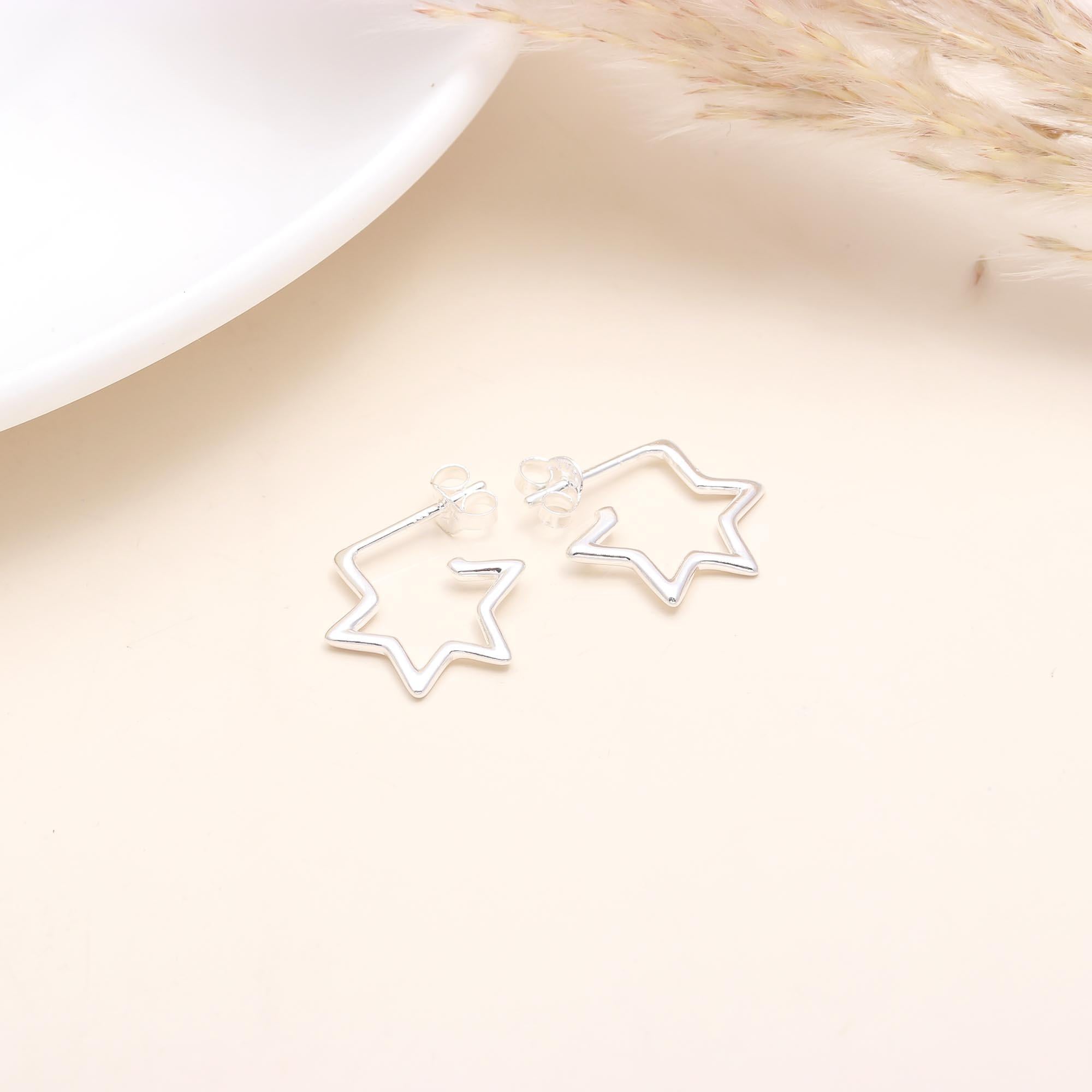 925 Sterling Silver Star Outline Stud Earrings