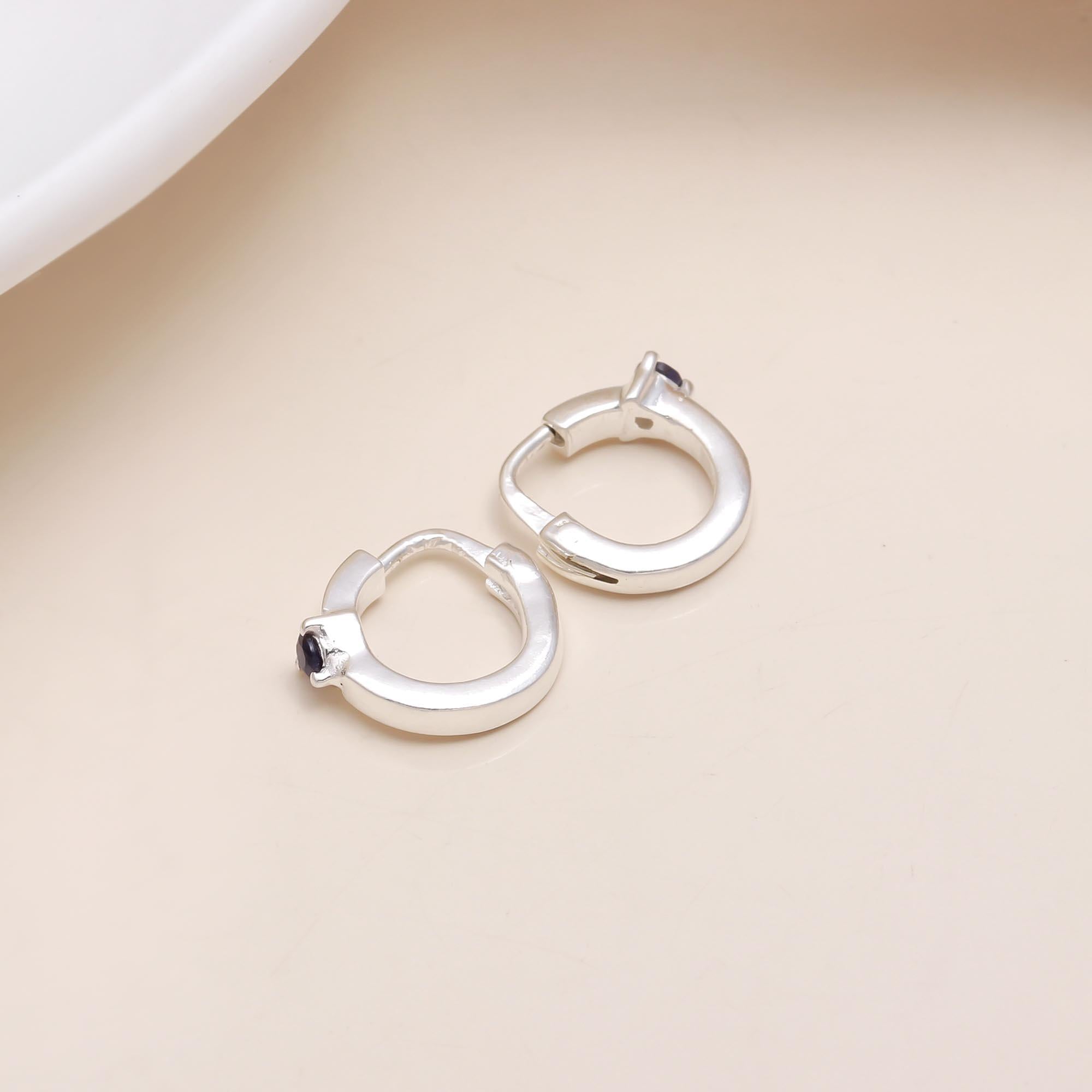 925 Sterling Silver lolite Huggie Hoop Earrings