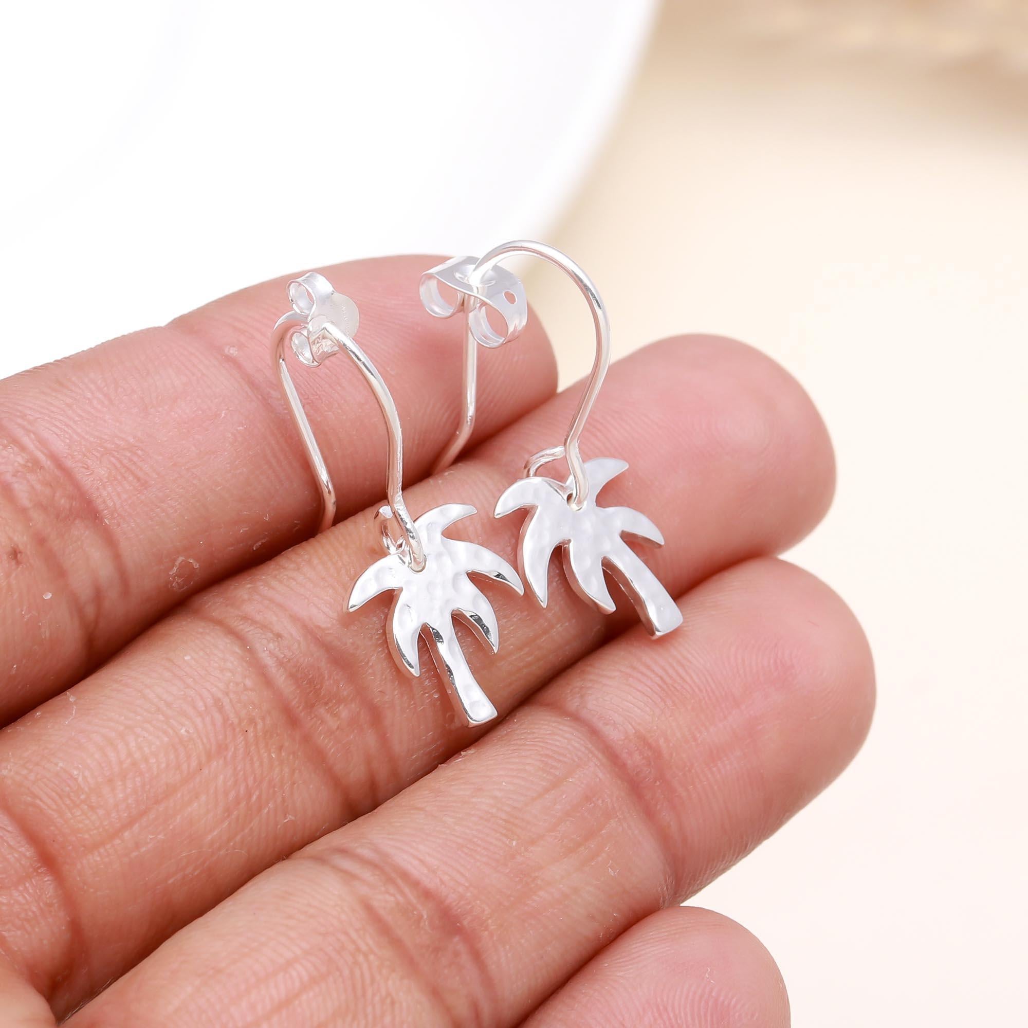 925 Sterling Silver Palm Tree Charm Hoop Earring