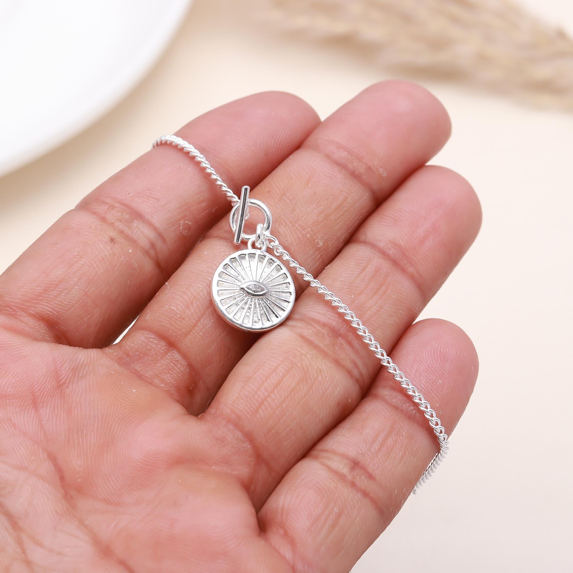 925 Sterling Silver Sunburst Evil Eye Pendant Necklace