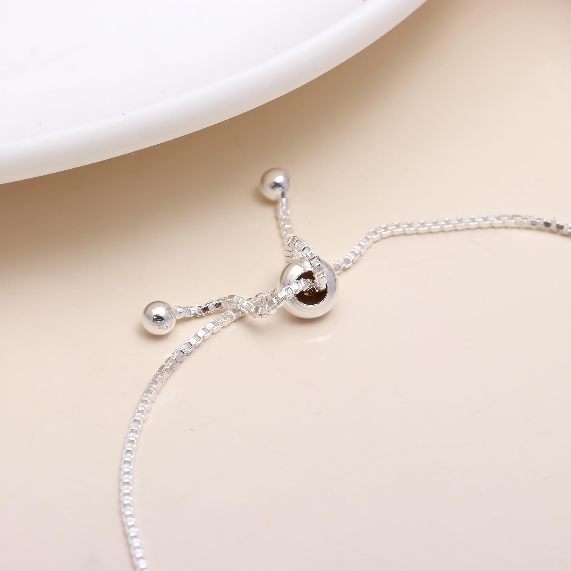 925 Sterling Silver Moonstone Adjustable Beaded Bracelet