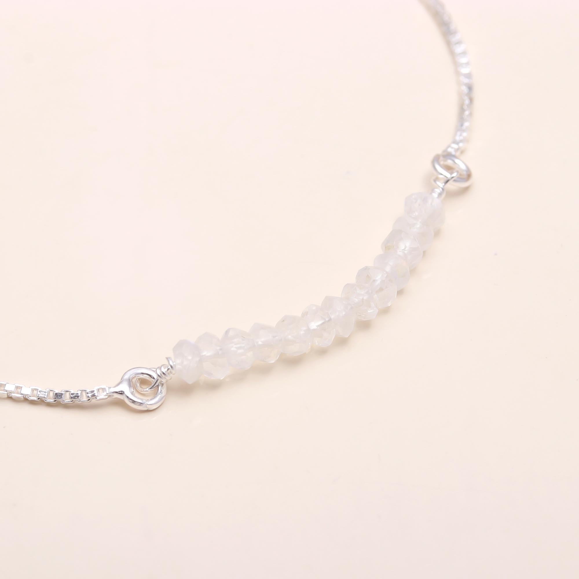 925 Sterling Silver Moonstone Adjustable Beaded Bracelet