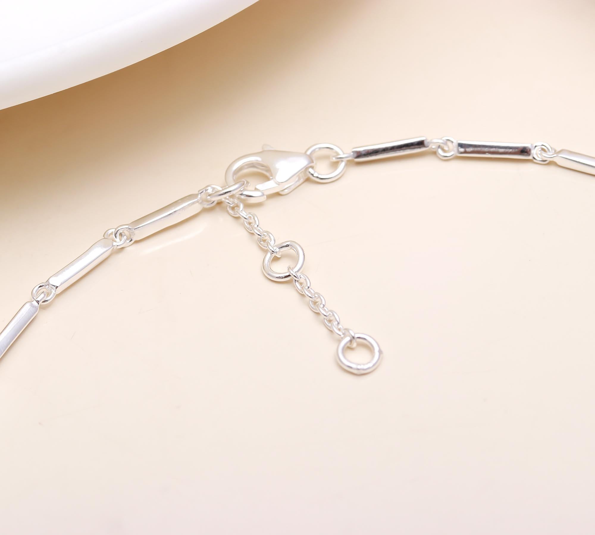925 Sterling Silver Baguette Stone Bar Link Bracelet