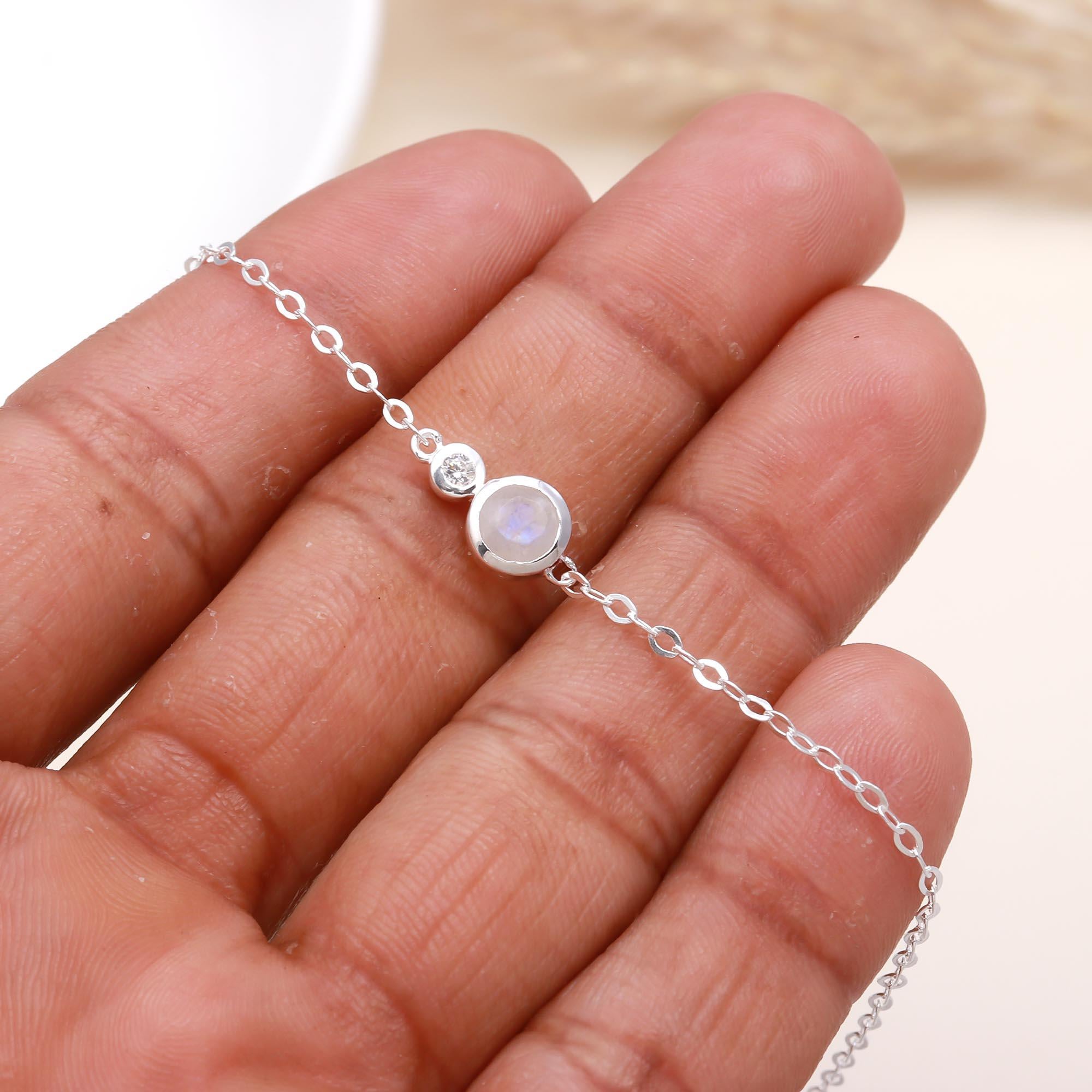 925 Sterling Silver Bezel-Set Stone Chain Bracelet