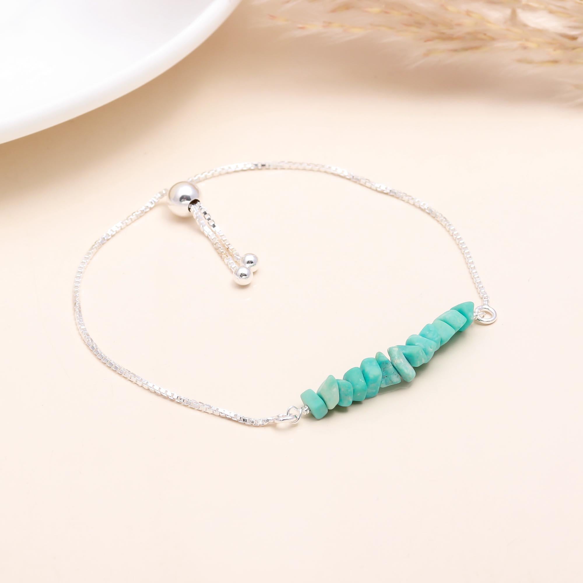 925 Sterling Silver Turquoise Chip Adjustable Boho Bracelet
