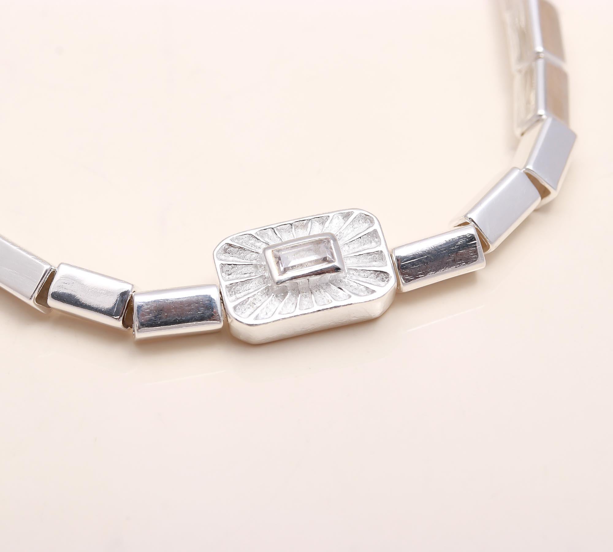 925 Sterling Silver Sunburst Baguette-Cut Stretch Bracelet