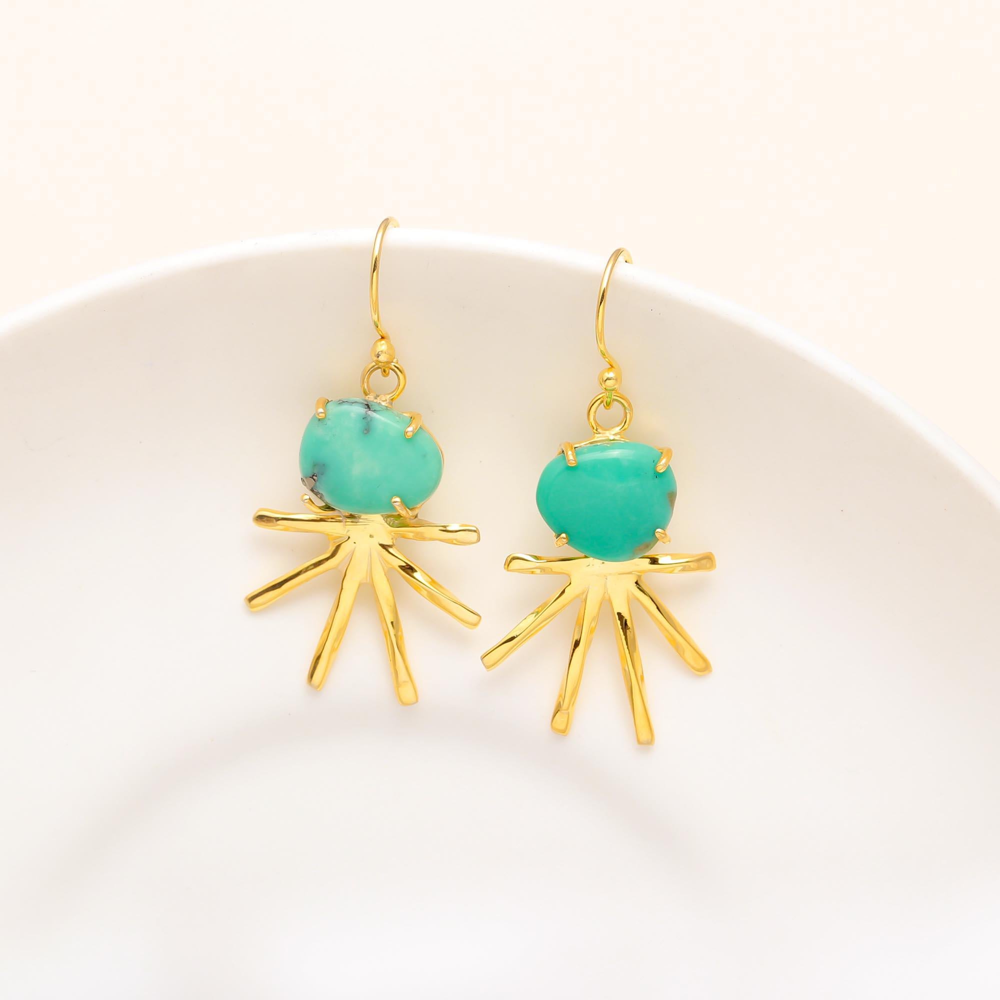 The Solar Flare: Organic Turquoise & Gold Sunburst Earrings