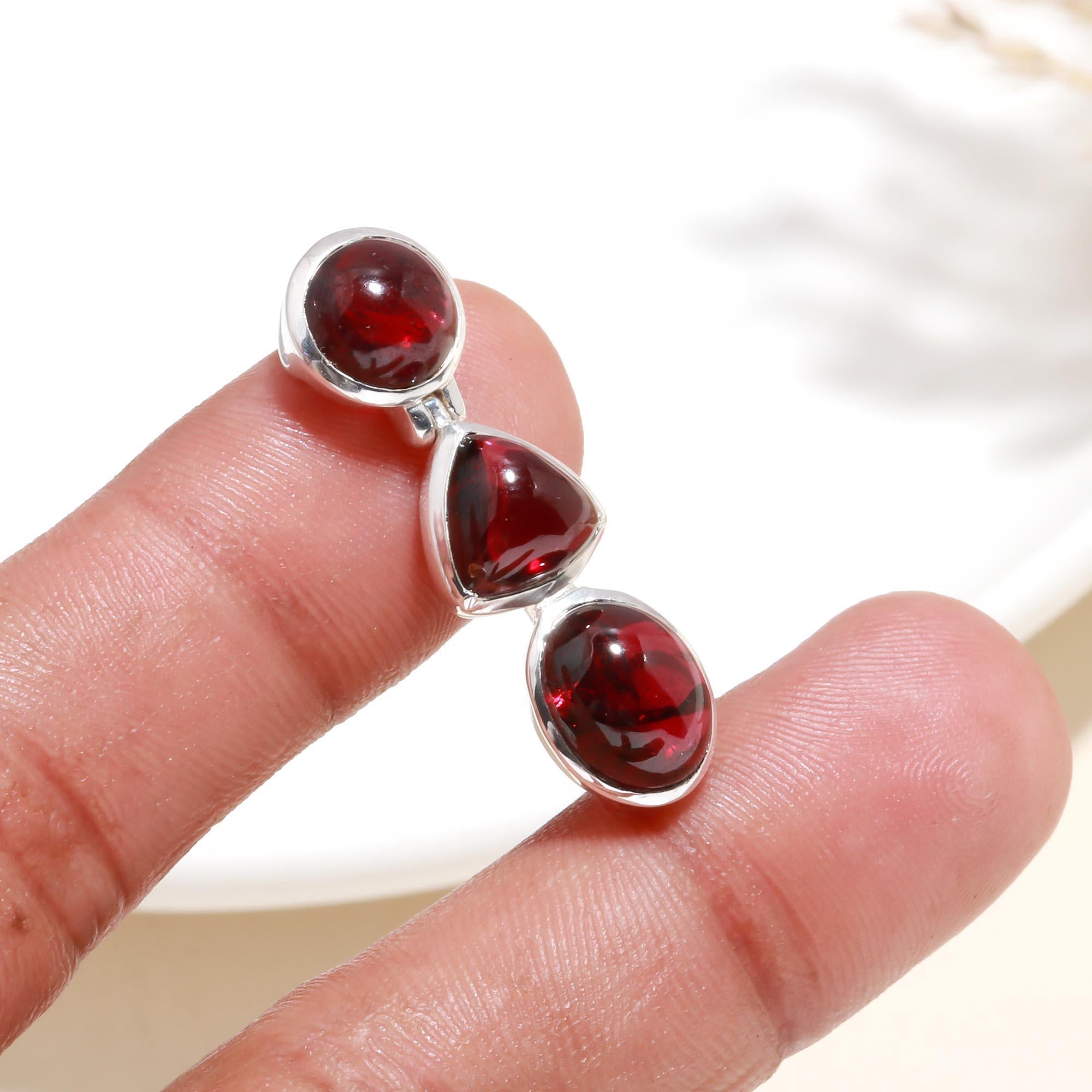 925 Sterling Silver Triple Garnet Drop Pendant