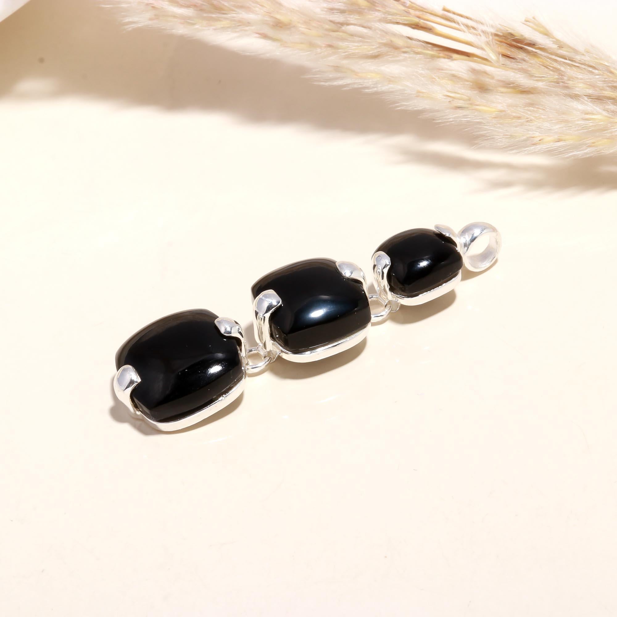 925 Sterling Silver Triple Black Onyx Pendant
