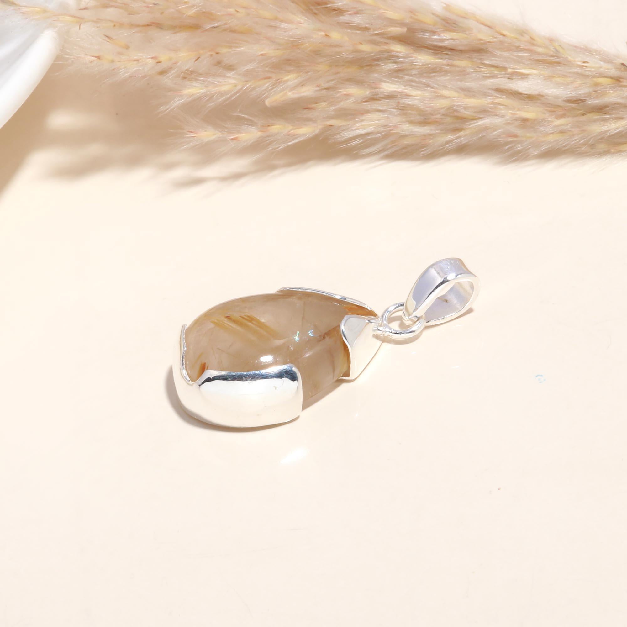 925 Sterling Silver Pear-Shaped Rutilated Quartz Pendant