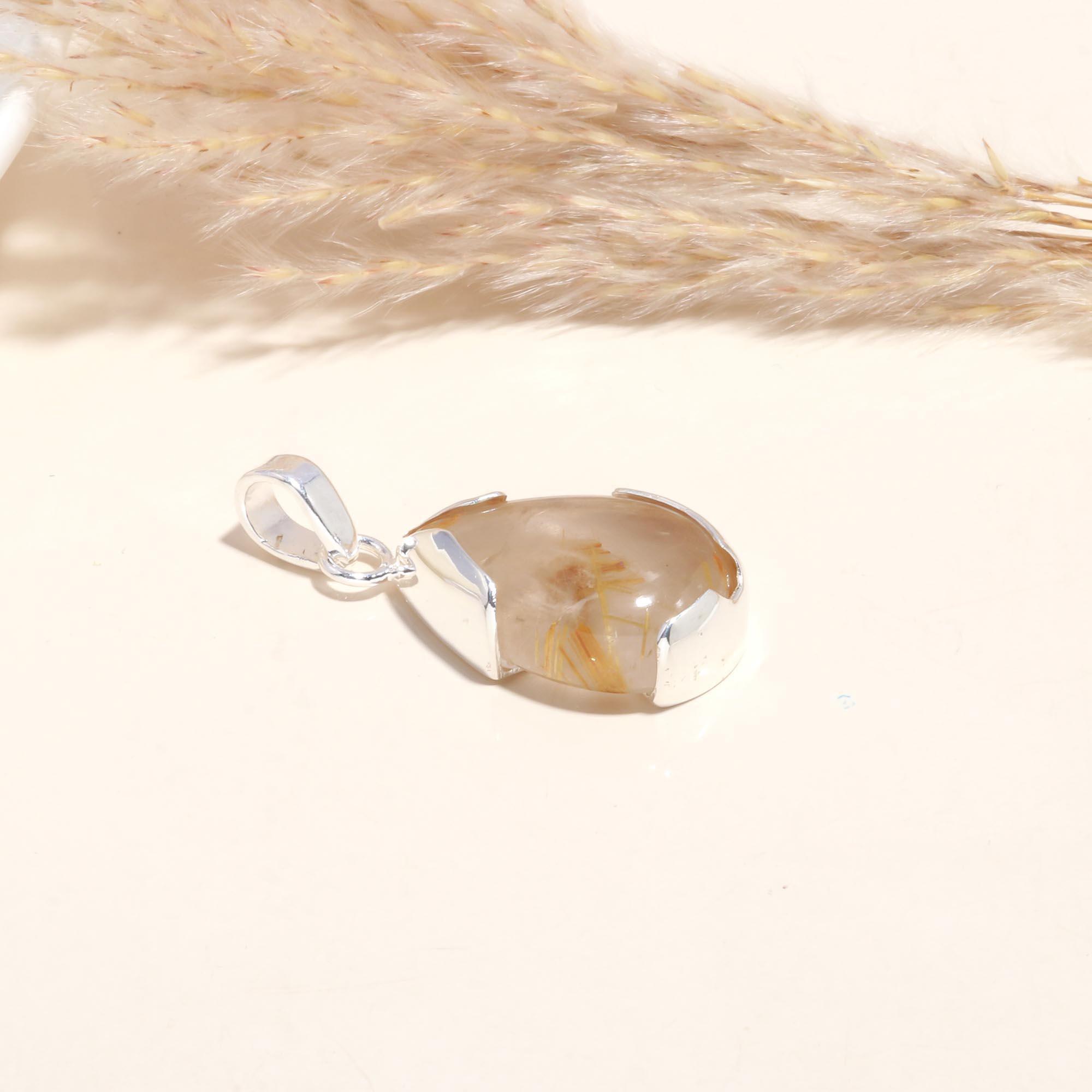 925 Sterling Silver Pear-Shaped Rutilated Quartz Pendant