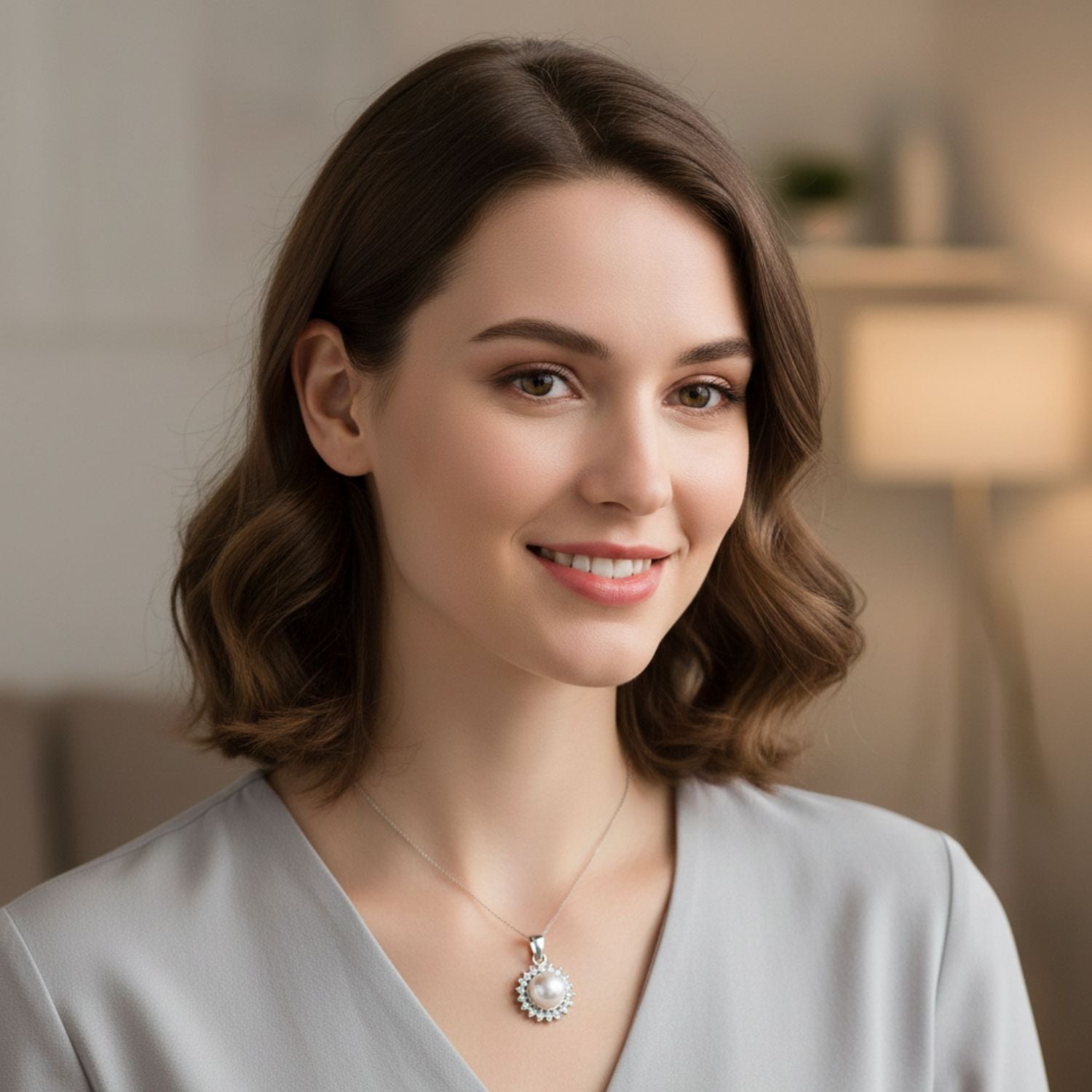 925 Sterling Silver Pearl Halo Classic Pendant for Women