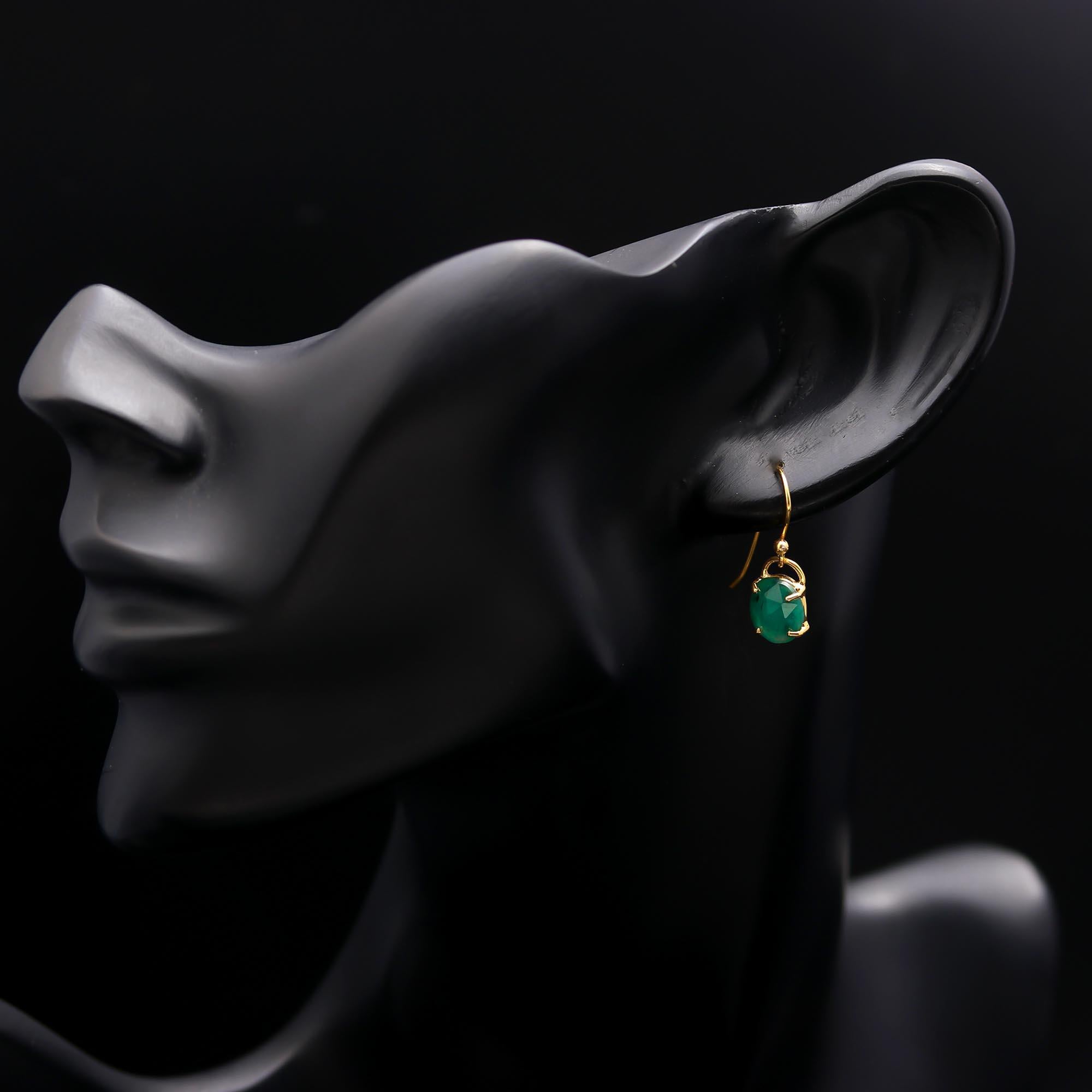 The Verdant Drop: Emerald & Gold Oval Earrings