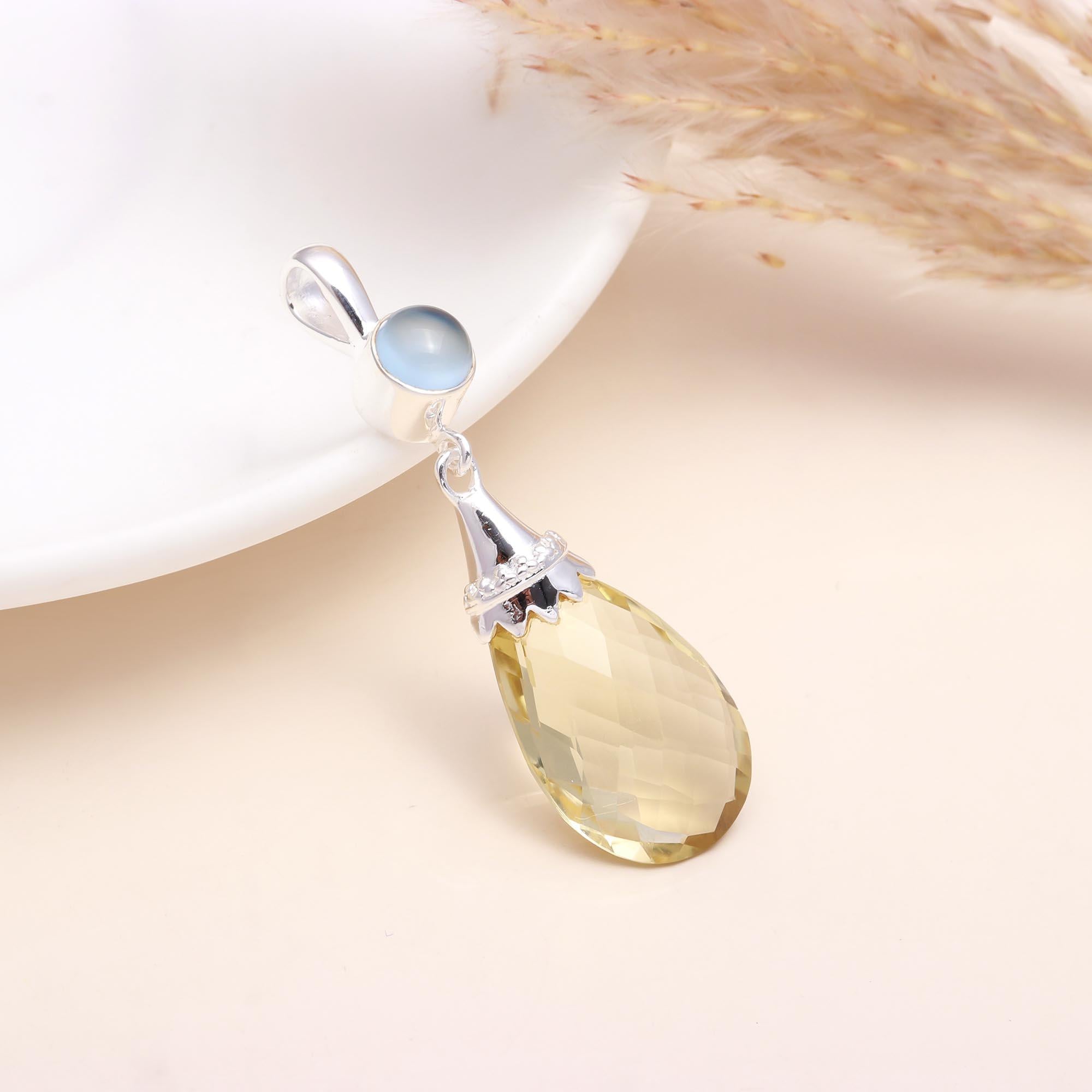 925 Sterling Silver Citrine Teardrop & Moonstone Pendant