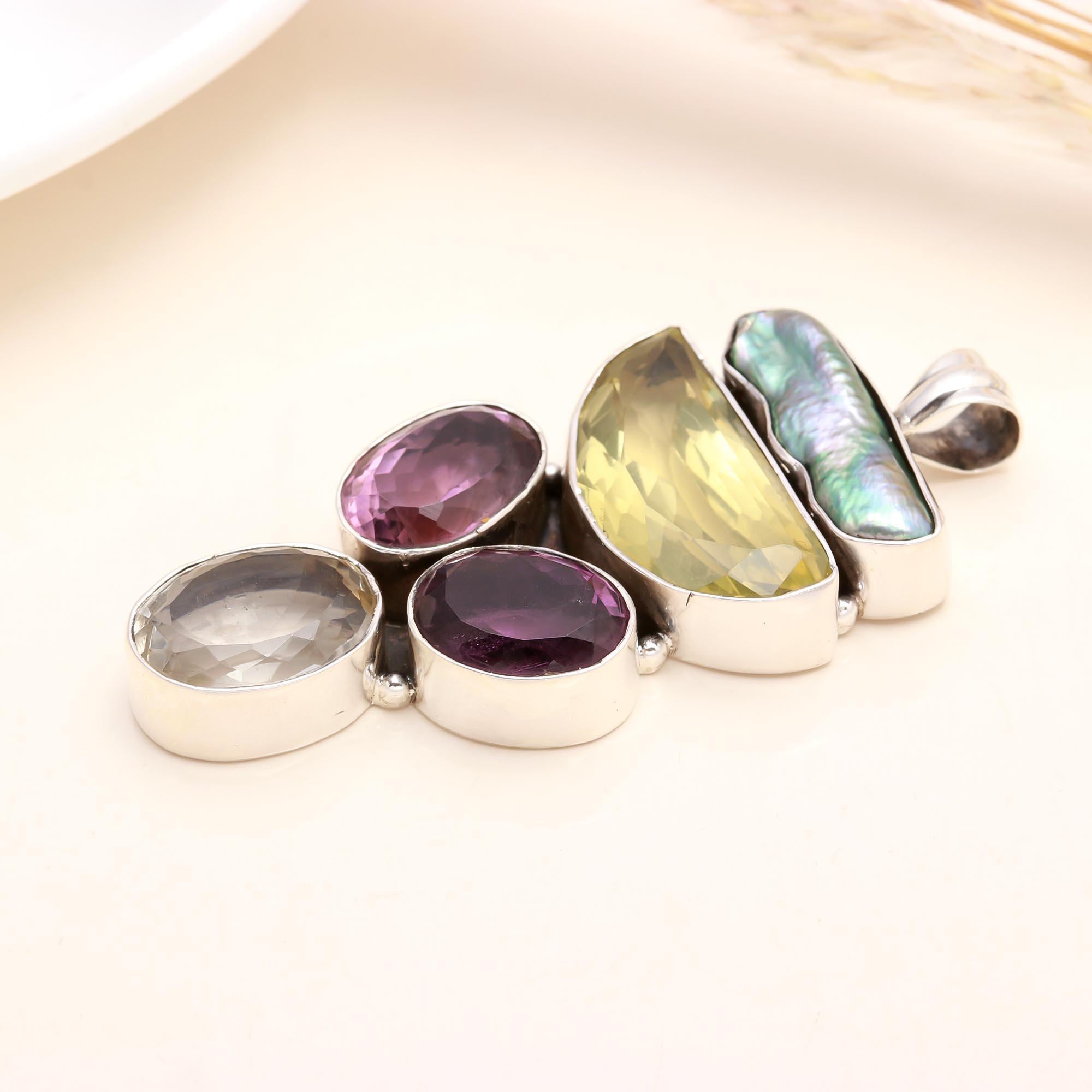 925 Sterling Silver Multi-Gemstone Pendant