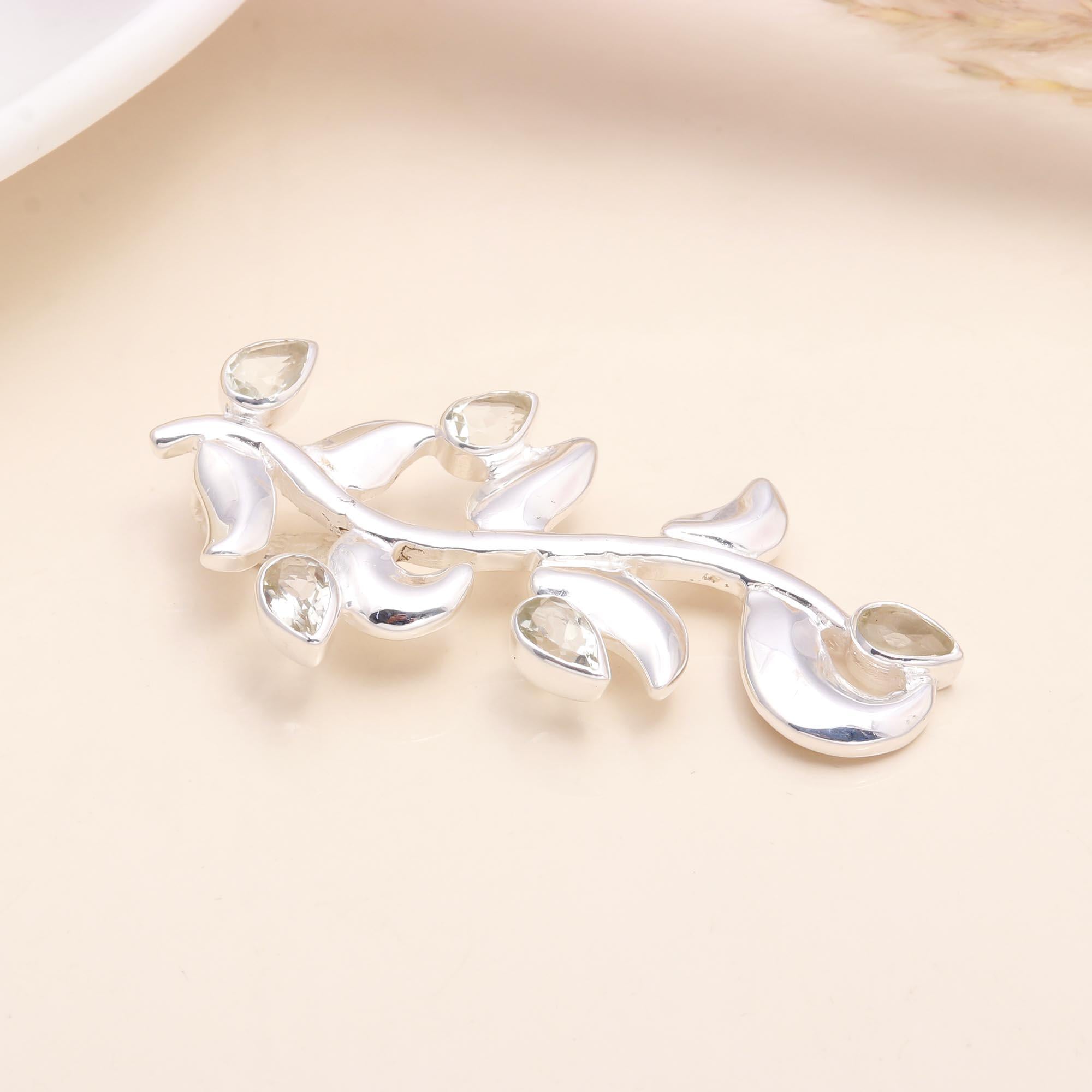 925 Sterling Silver Clear Quartz Leaf Pendant