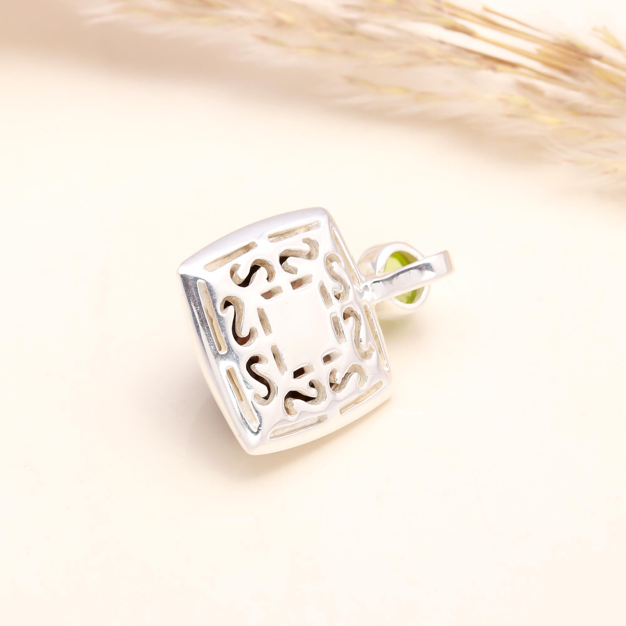 925 Sterling Silver Smoky Quartz & Peridot Statement Pendant