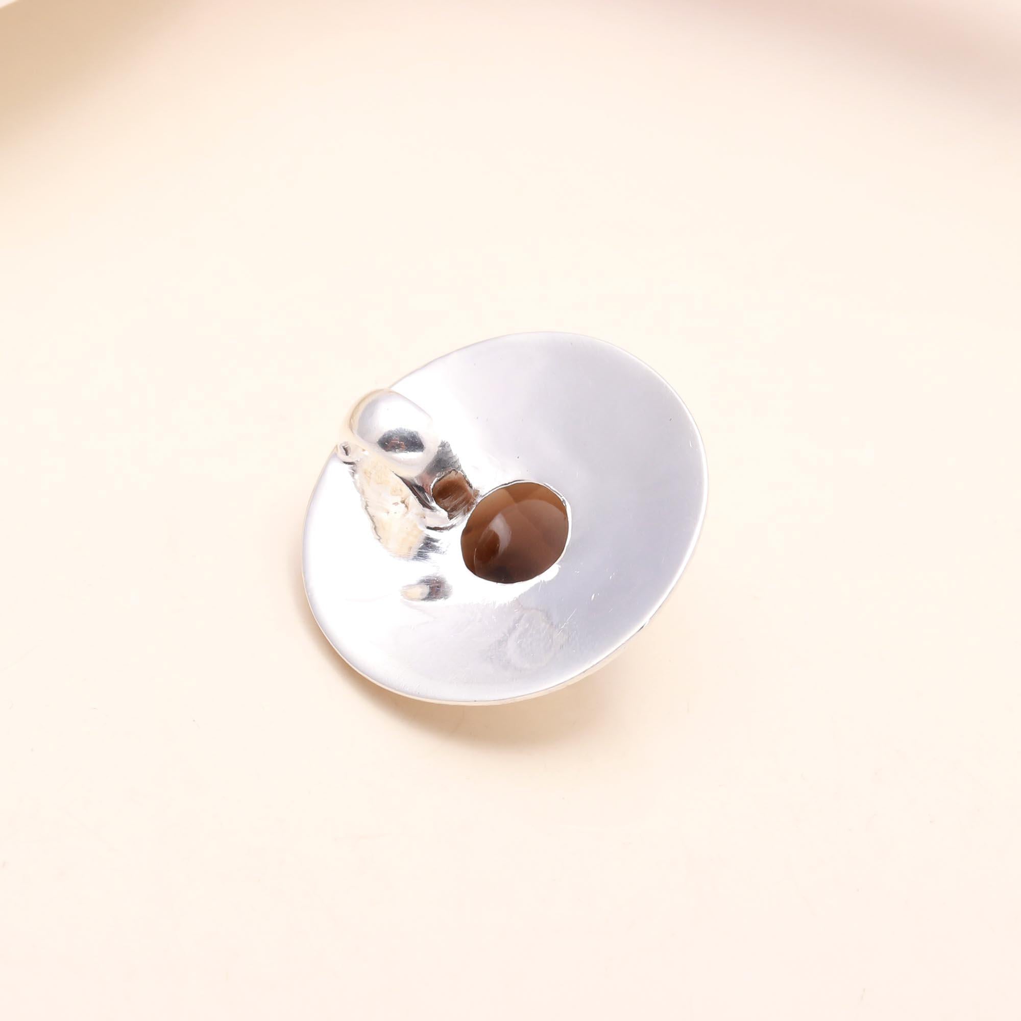 925 Sterling Silver Modern Smoky Quartz Disc Pendant