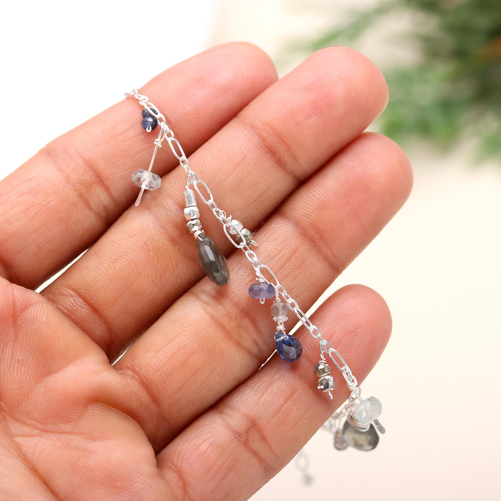 925 Silver Multi-Gemstone Chain Bracelet