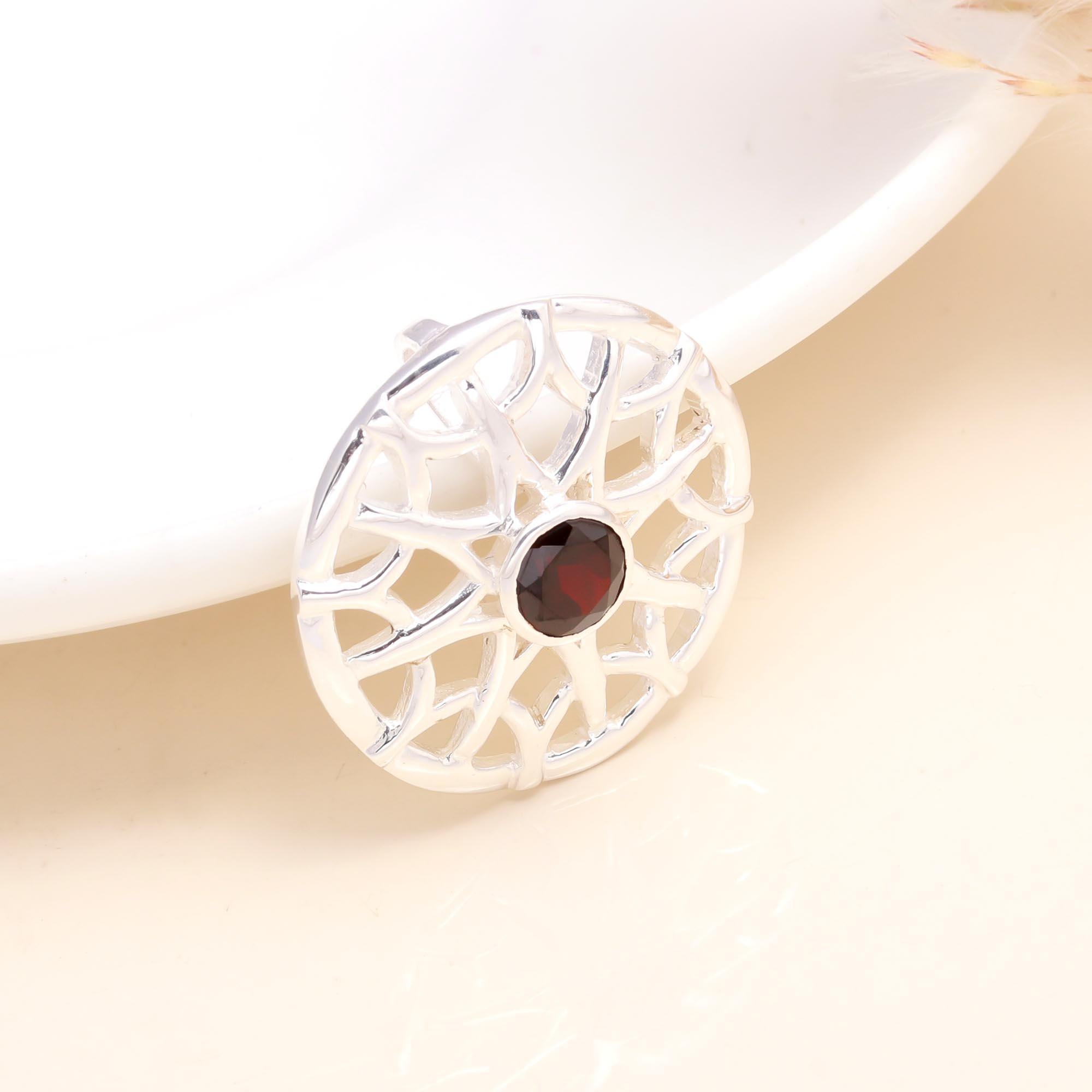 925 Sterling Silver Garnet Filigree Pendant