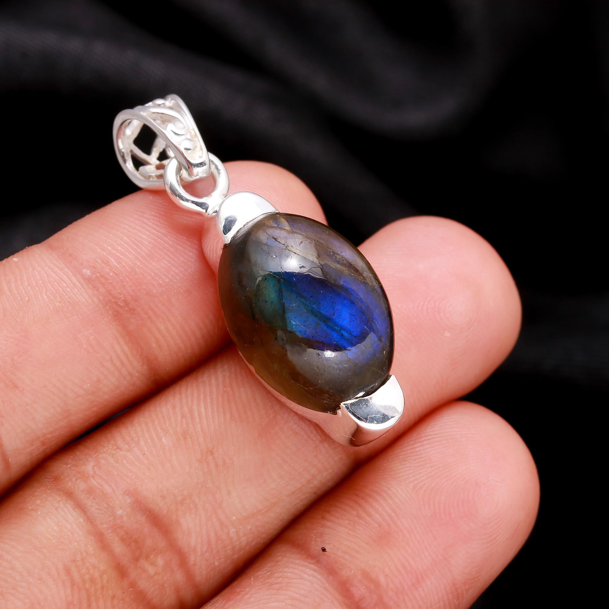925 Sterling Silver Handmade Natural Labradorite Pendant