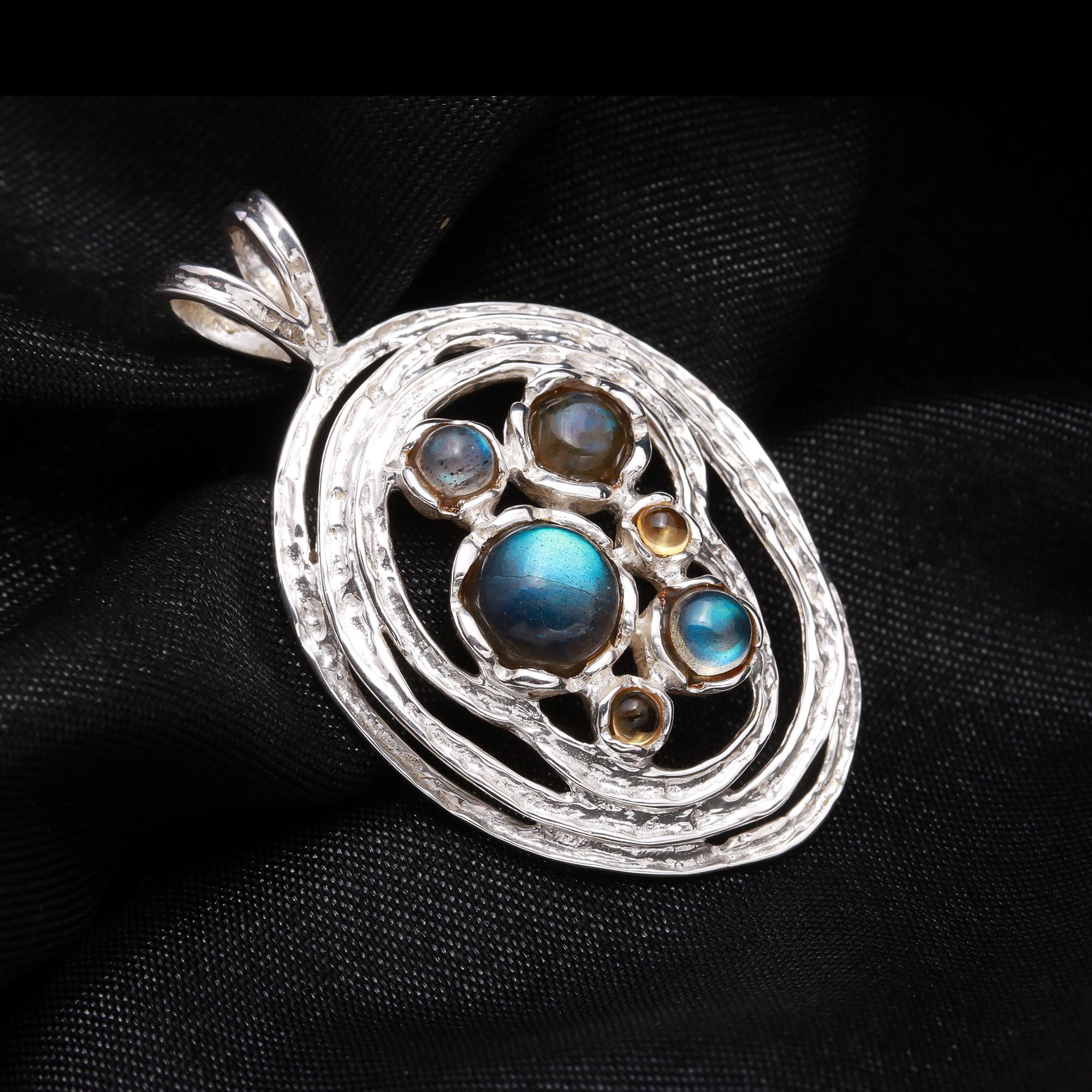 925 Sterling Silver Modern Labradorite & Citrine Pendant