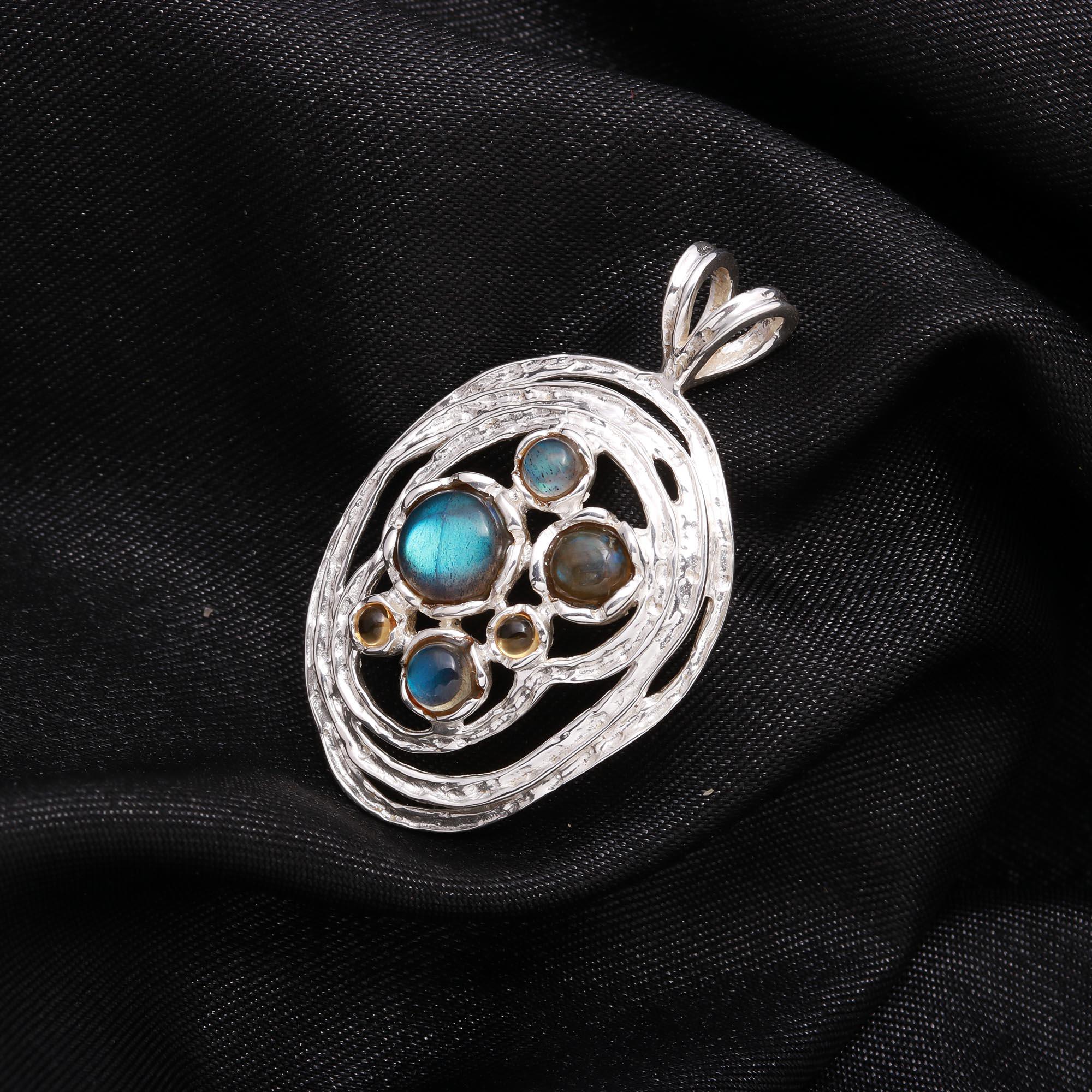 925 Sterling Silver Modern Labradorite & Citrine Pendant