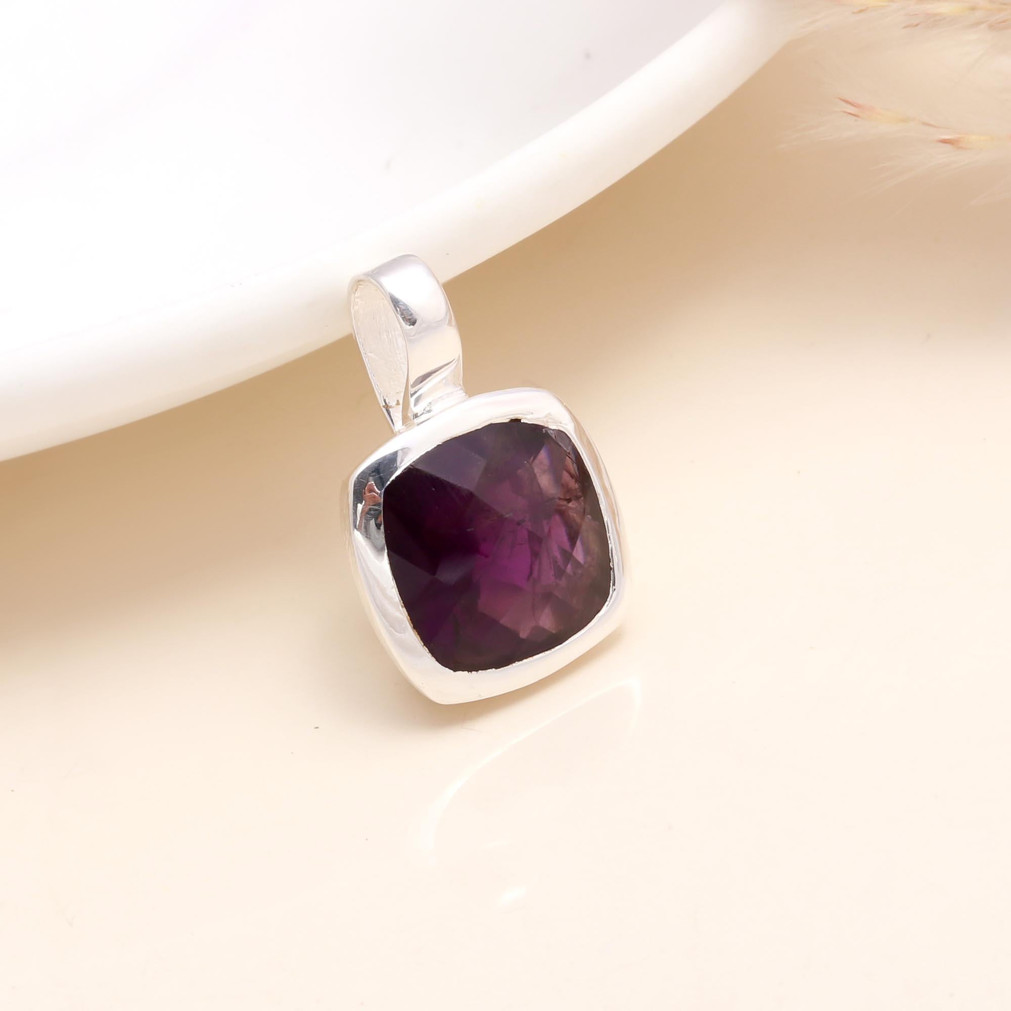 925 Sterling Silver Deep Purple Amethyst Pendant
