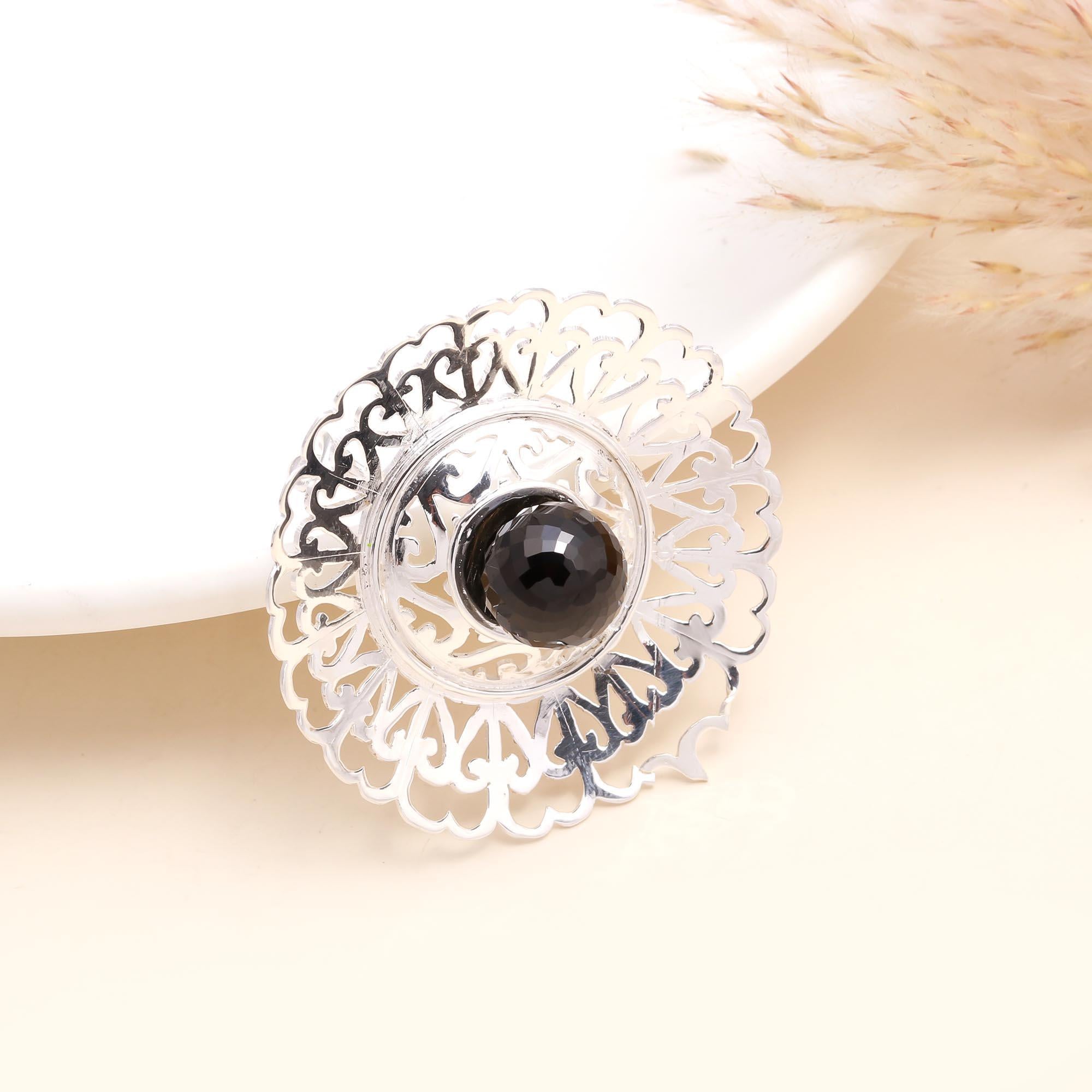 925 Sterling Silver Filigree Smoky Quartz Boho Pendant