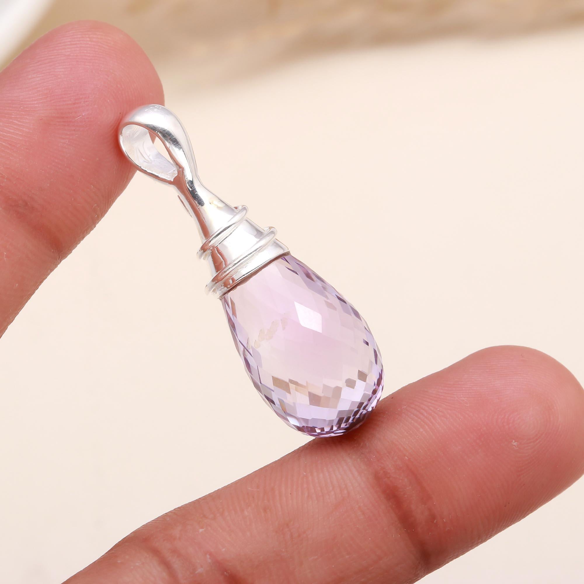 925 Sterling Silver Faceted Amethyst Teardrop Pendant