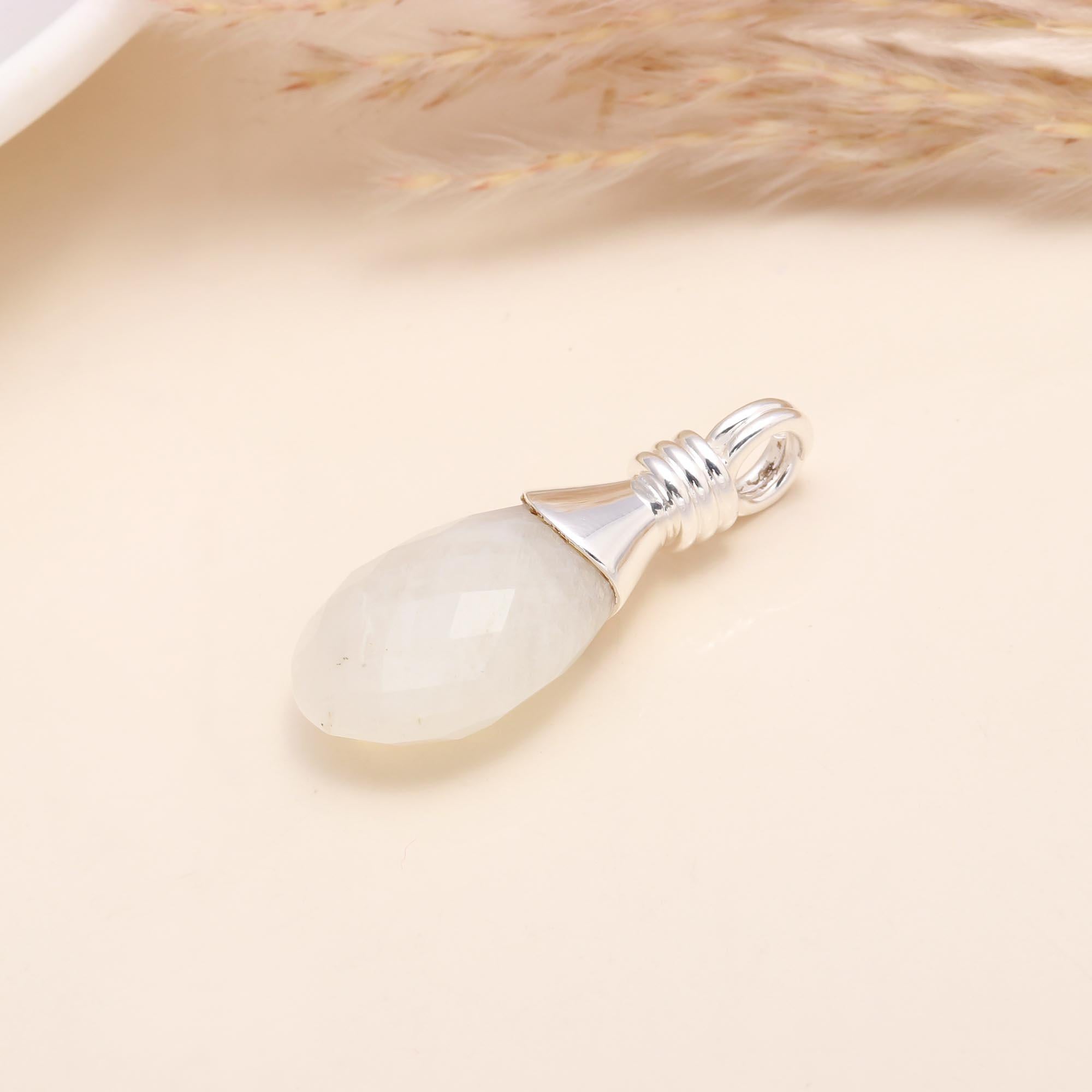925 Sterling Silver Faceted Moonstone Teardrop Pendant