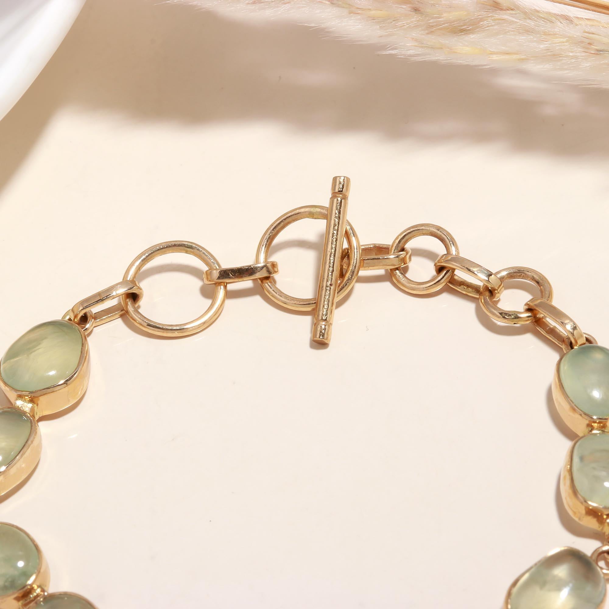 The Mint Essence: Green Amethyst Gold Vermeil Toggle Bracelet