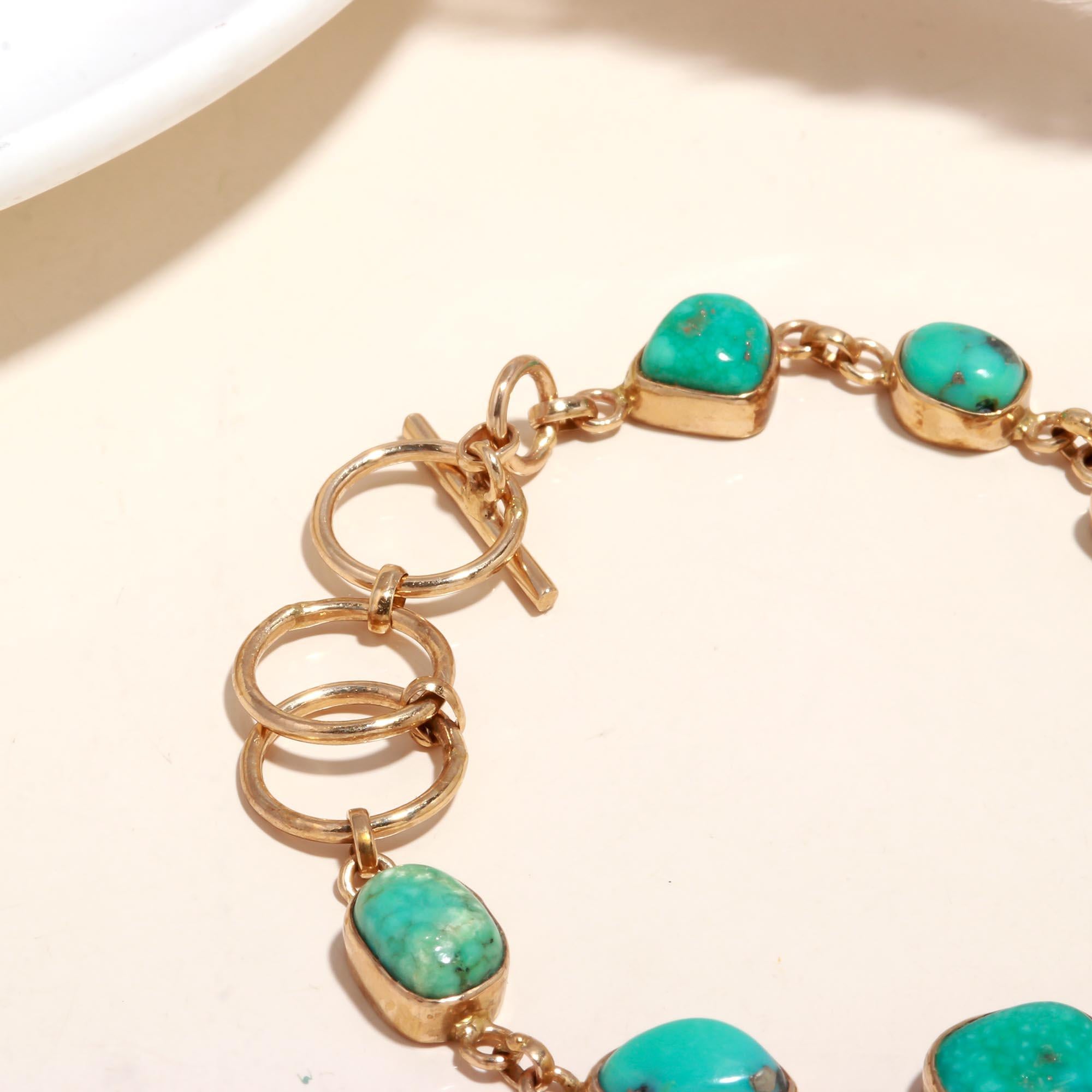 The Azure Chain: Natural Turquoise Gold Toggle Bracelet