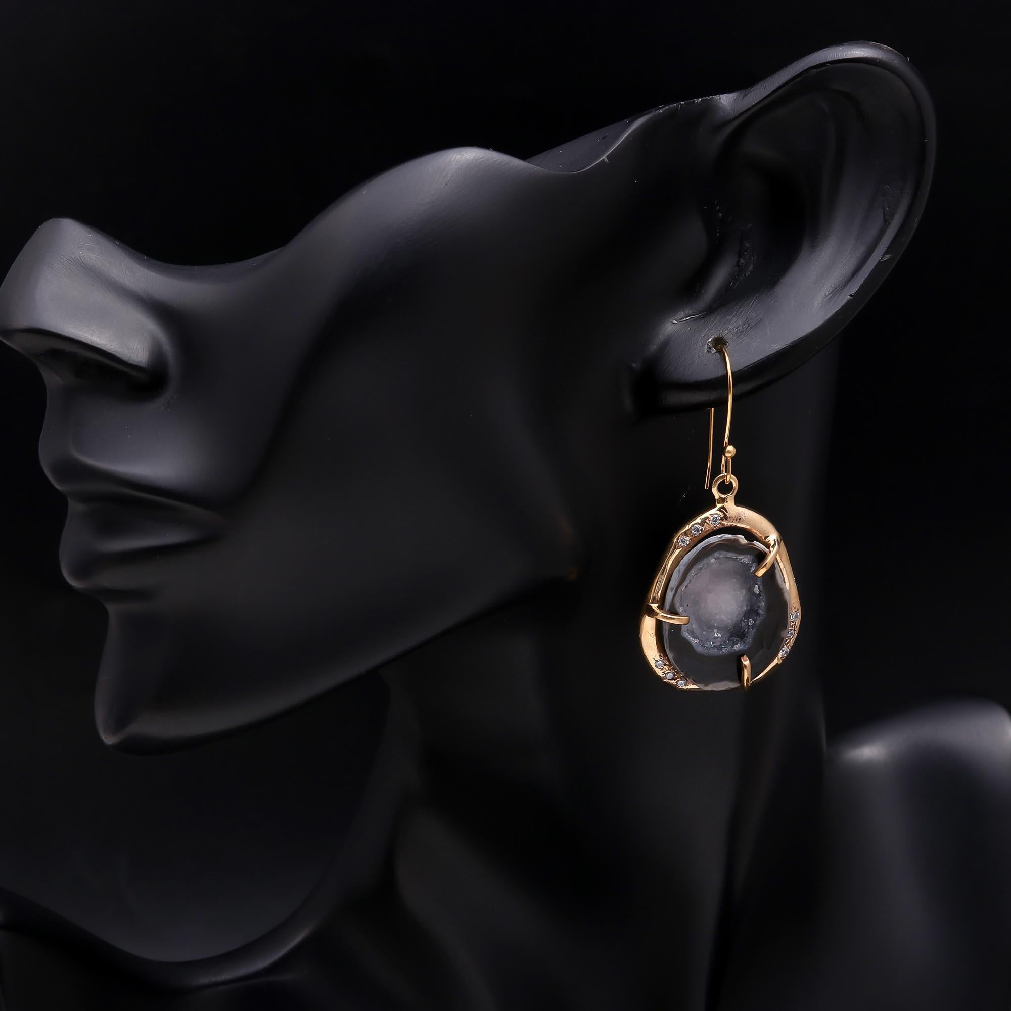 The Midnight Geode: Pave & Agate Slice Earrings