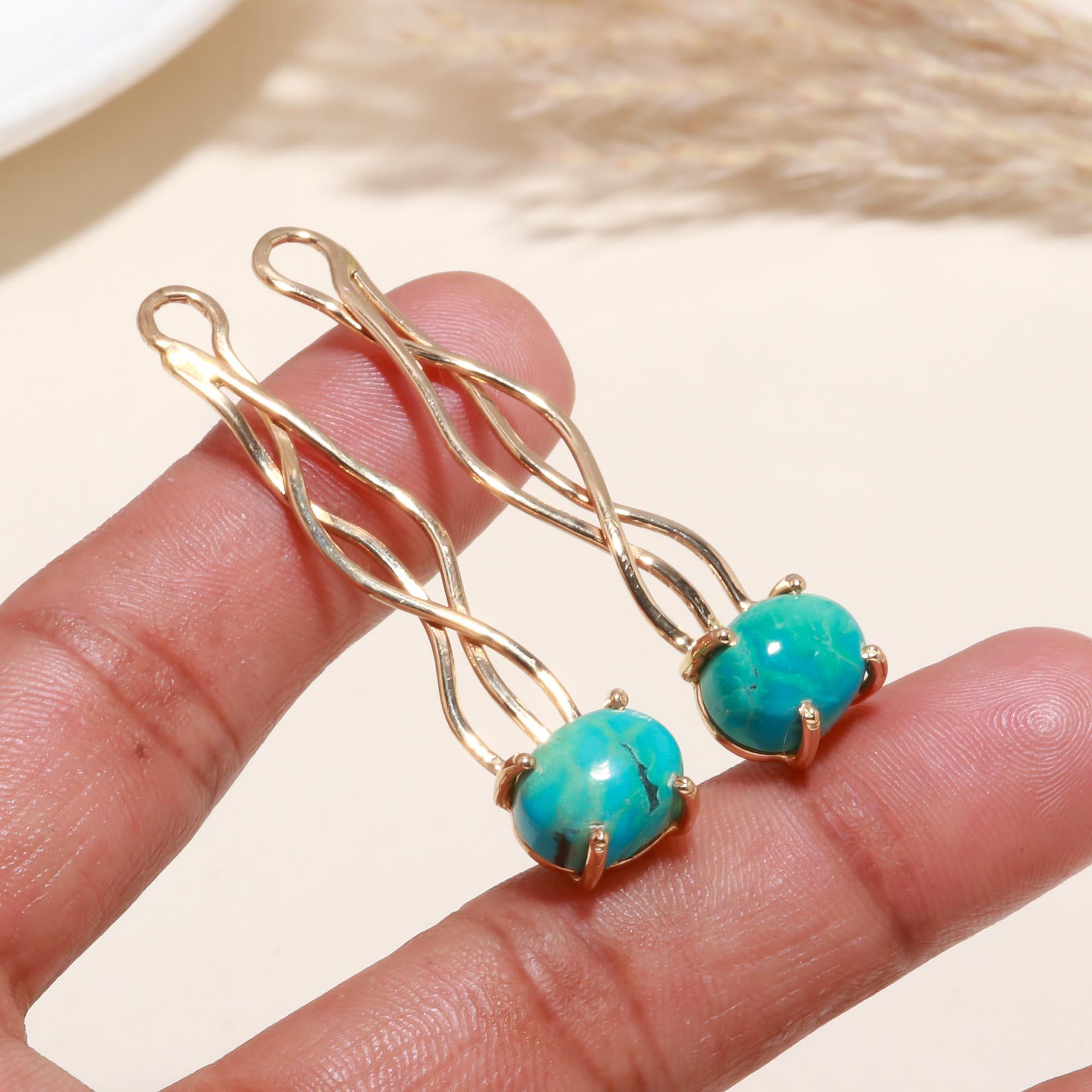 The Twisted Turquoise: Sculptural Wire Earrings