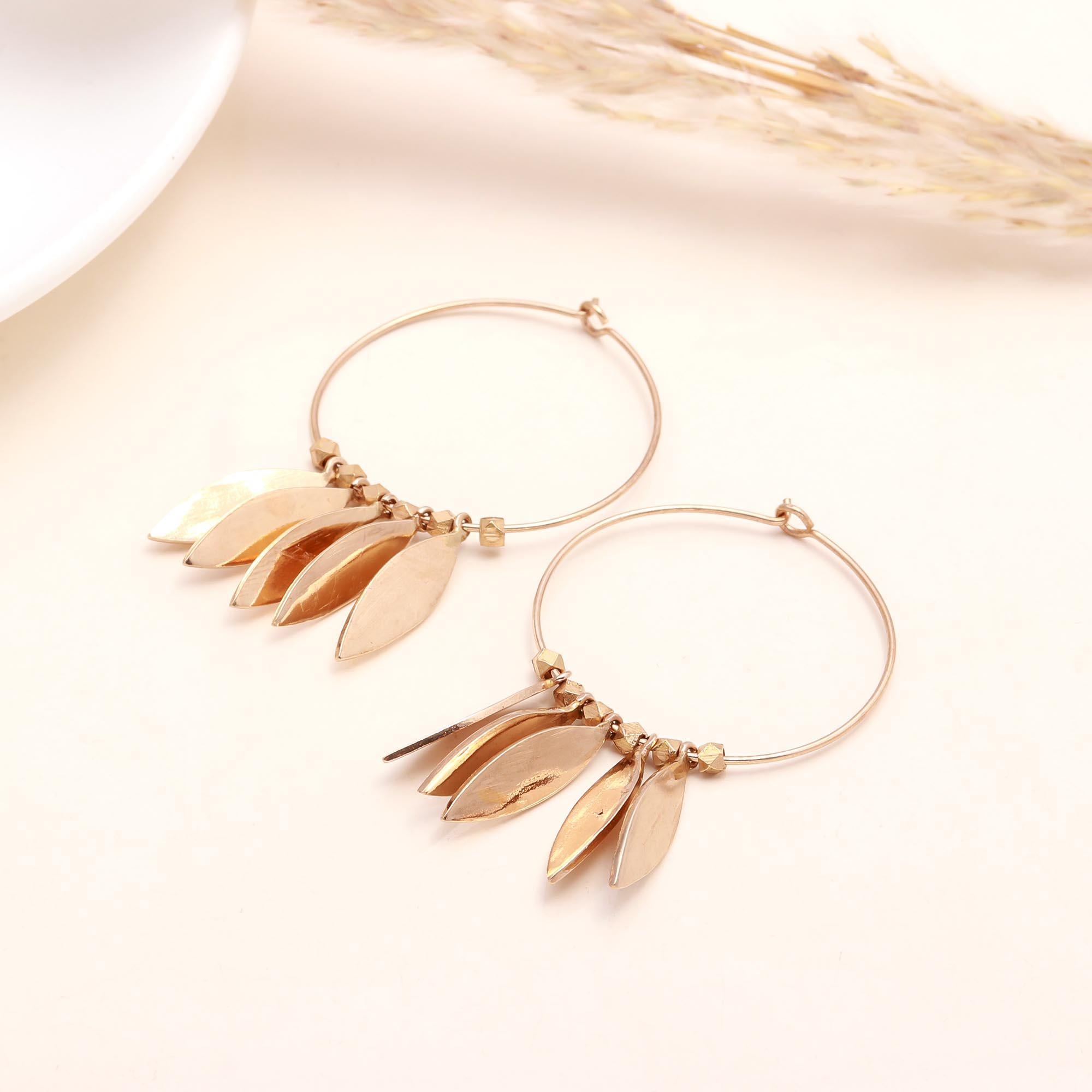 The Golden Leaf: Charm Dangle Hoop Earrings