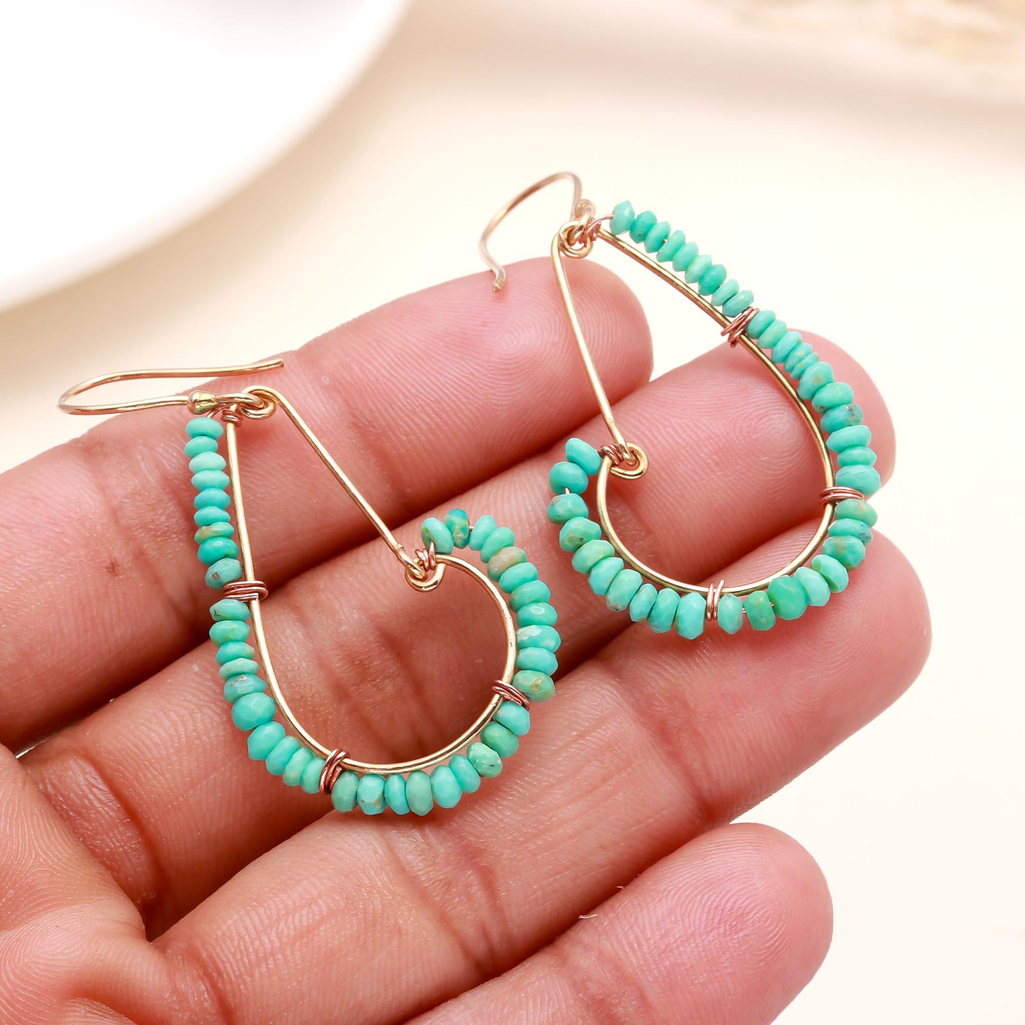 The Turquoise Halo: Beaded Wire Drop Earrings