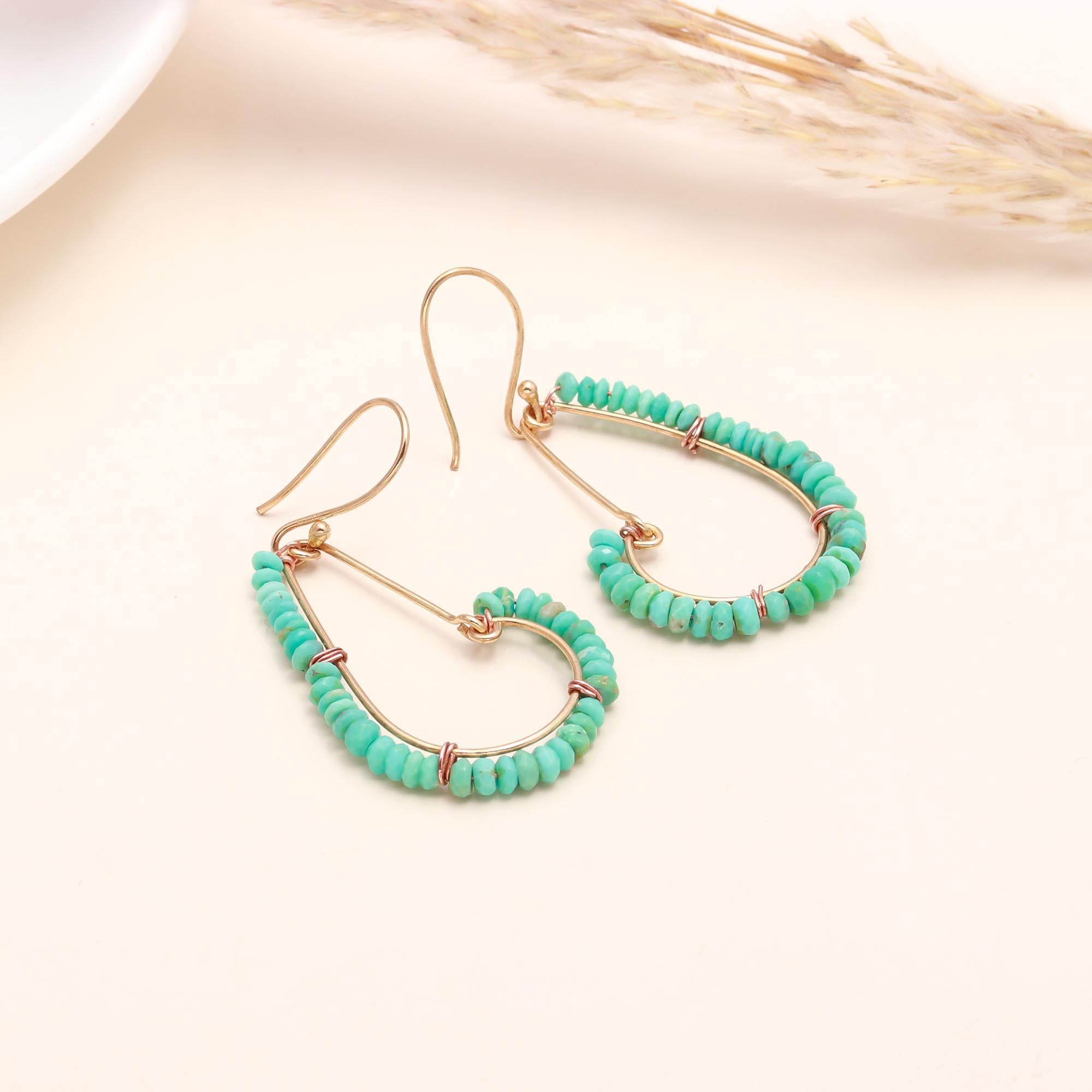 The Turquoise Halo: Beaded Wire Drop Earrings
