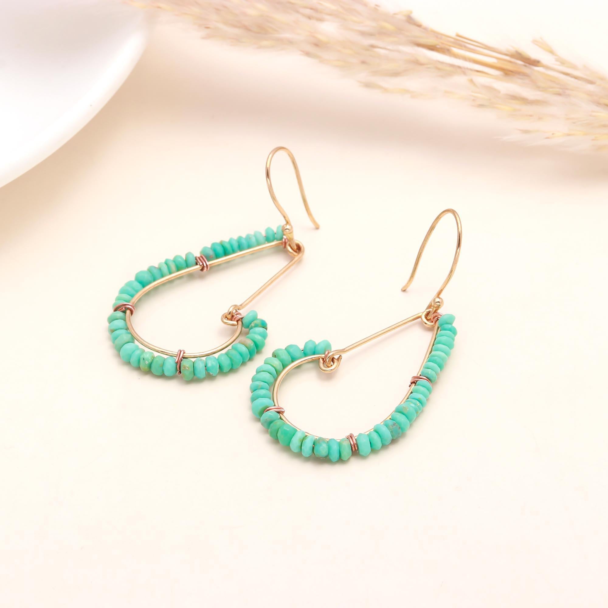 The Turquoise Halo: Beaded Wire Drop Earrings