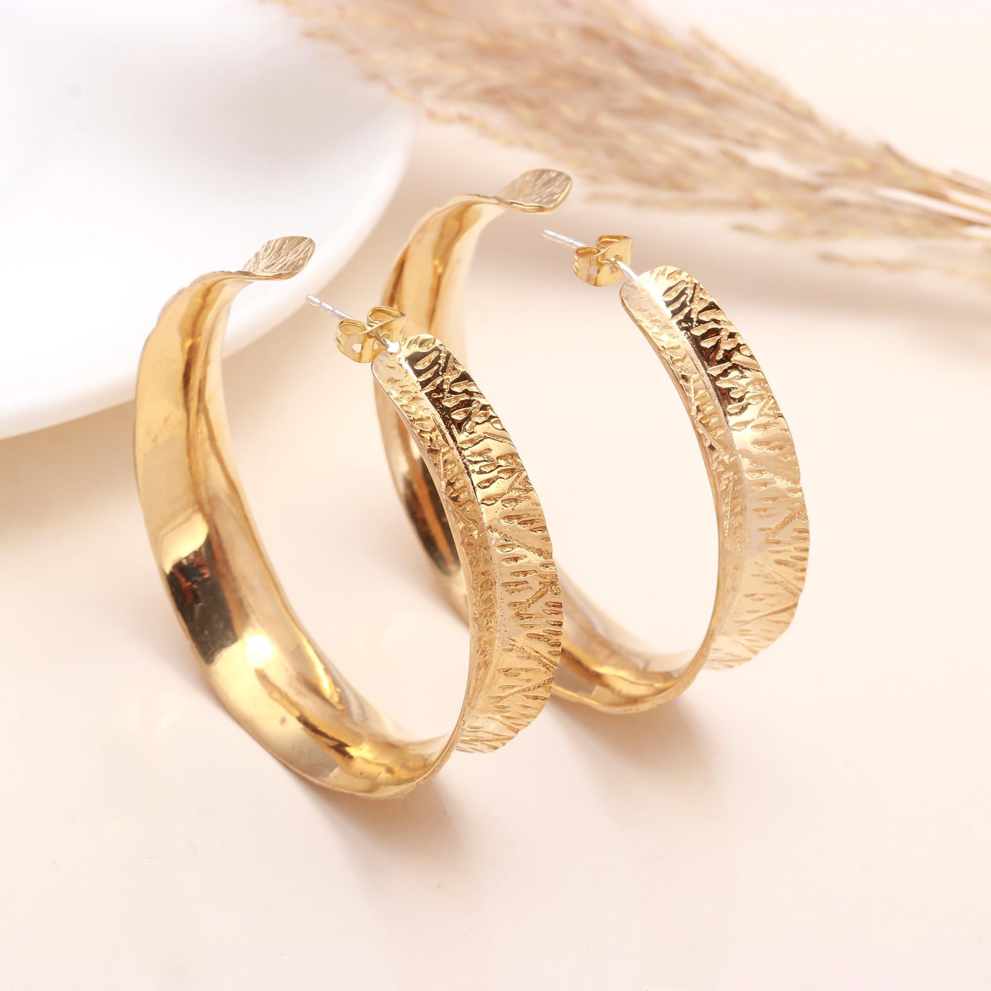 The Textured Bark: Wide Gold Hoop Earrings