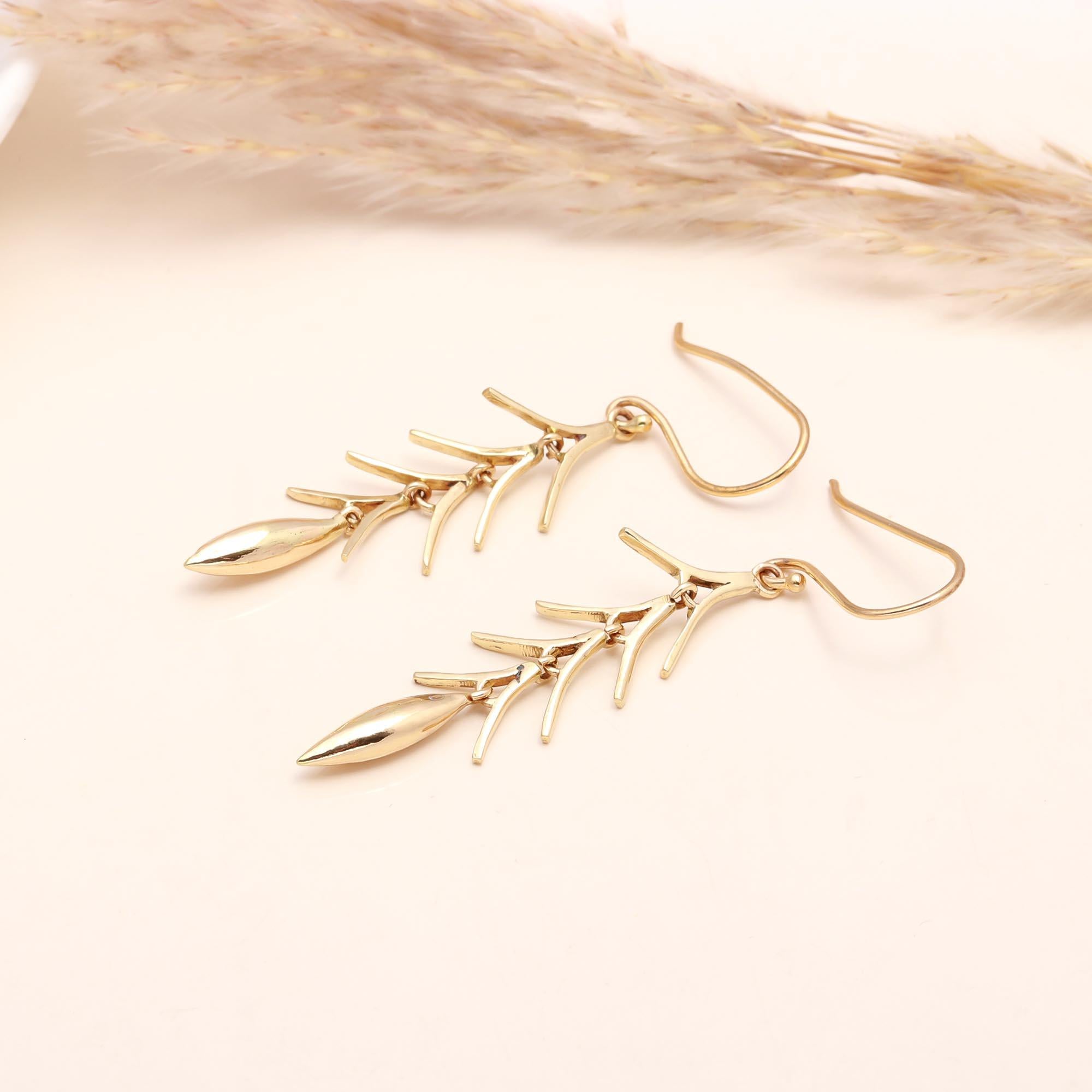 The Golden Fern: Articulated Linear Earrings