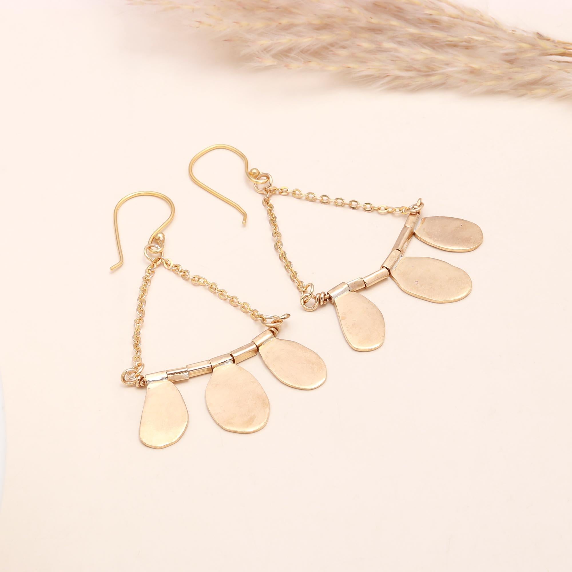 The Golden Fringe: Triangle Chandelier Earrings